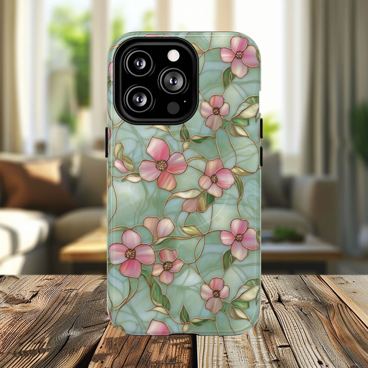 Aqua Bloom Serenity Tough iPhone Magnetic Cases, Cute Flower Design, Stylish Protection, Gift for Her, Trendy Accessories, iPhone MagSafe Accessory.