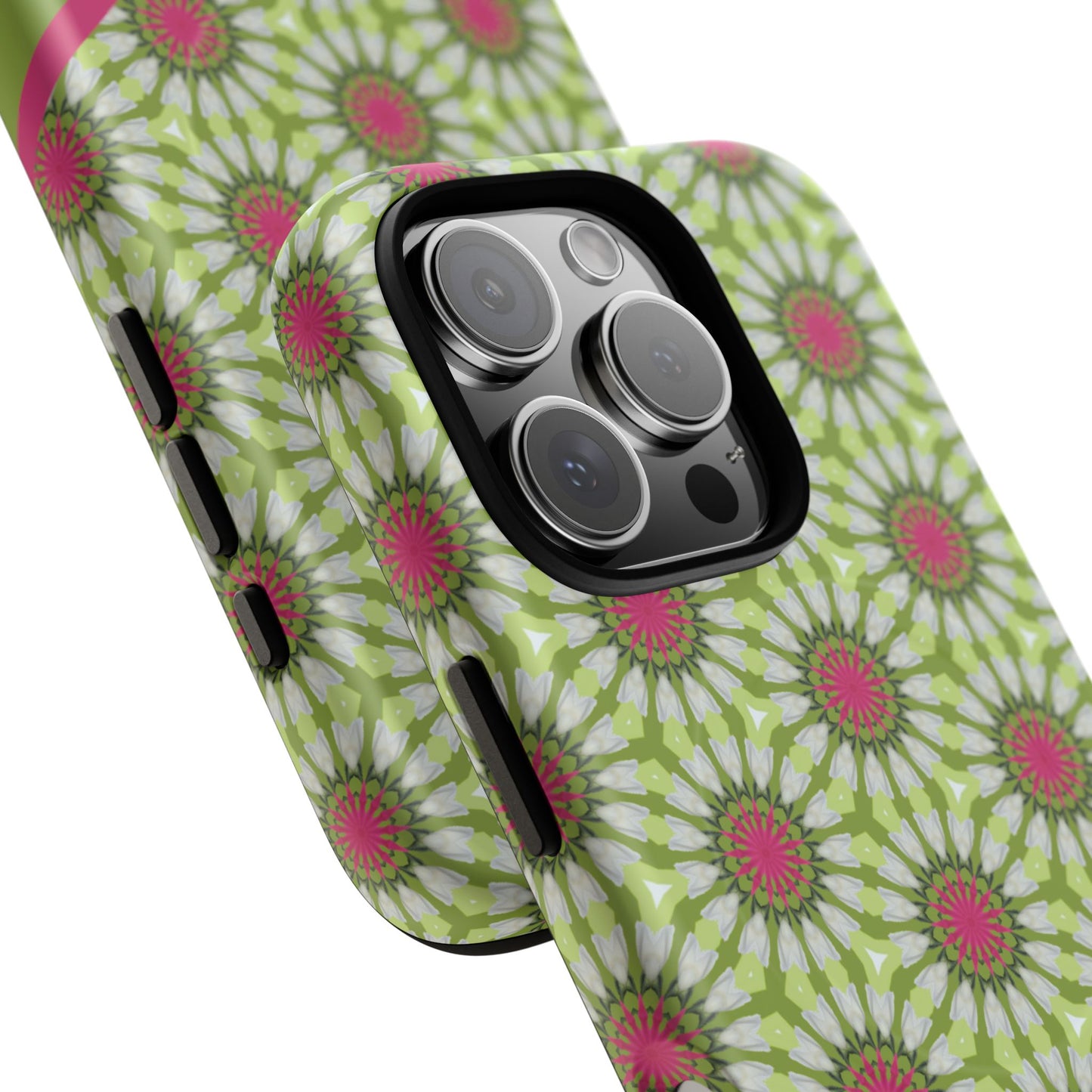 Personalized Meadow Mandala Bloom Vibrant Flower  — Green & Pink Geometric Daisy Design