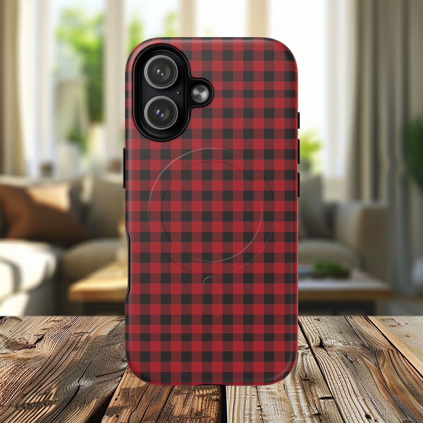 Tough Magnetic Phone Case - Red Plaid, Durable, Stylish Protection for iPhones, Gift for Outdoor Lovers, Unique Phone Cover