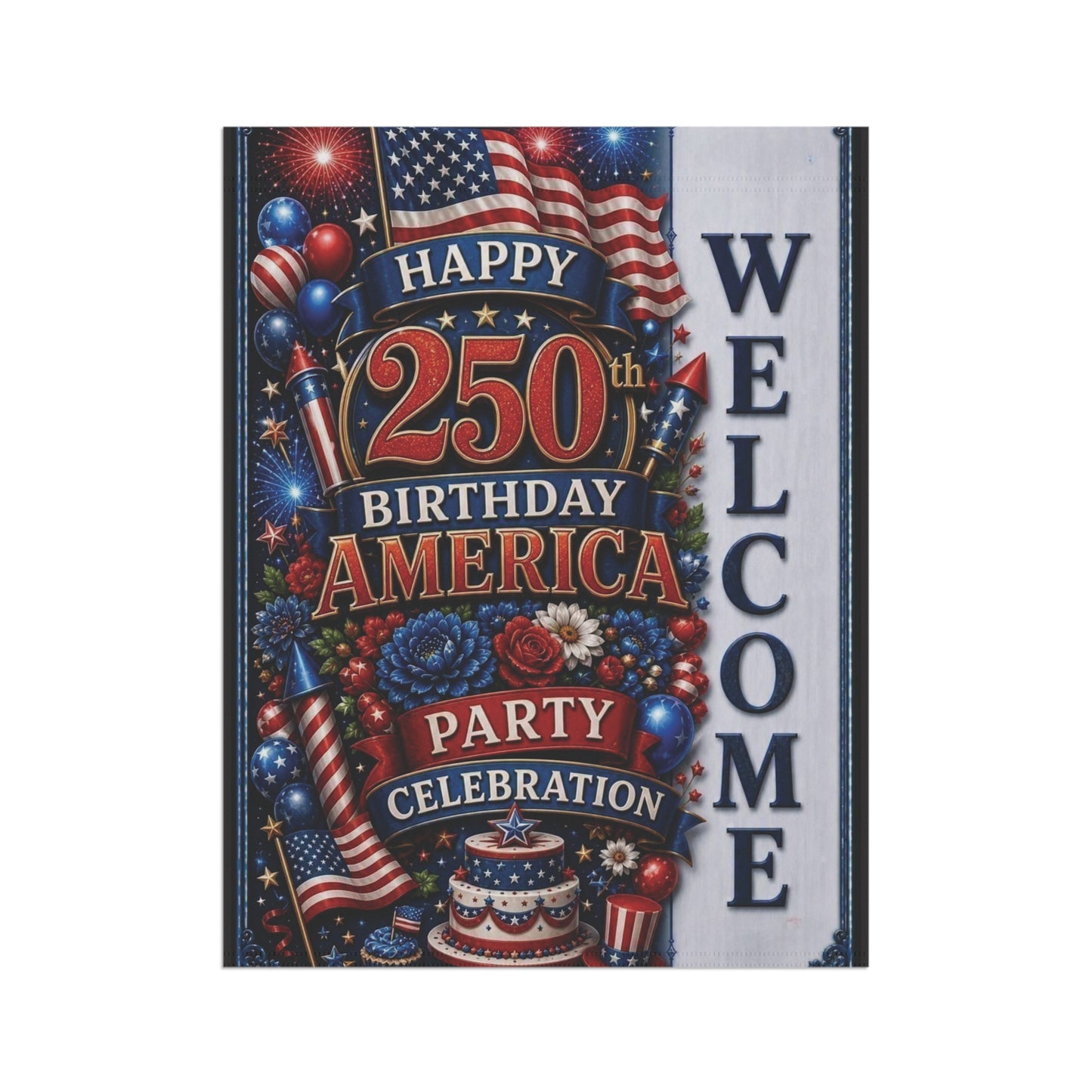 Garden Flag — "Happy 250th Birthday America" Patriotic Welcome Banner (4th of July, Memorial Day)