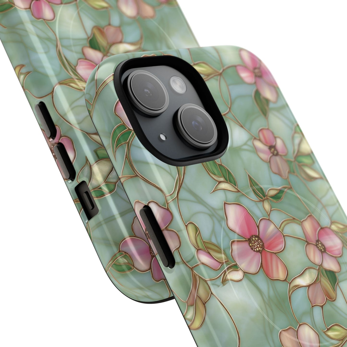 Aqua Bloom Serenity Tough iPhone Magnetic Cases, Cute Flower Design, Stylish Protection, Gift for Her, Trendy Accessories, iPhone MagSafe Accessory.