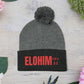 Red Pom-Pom Knit Cap with 'ELOHIM, GENESIS 1:1'  Embroidery Beanie - Stylish Winter Accessory for All Ages, Perfect Gift for Birthdays, Holidays, and Outdoor Activities