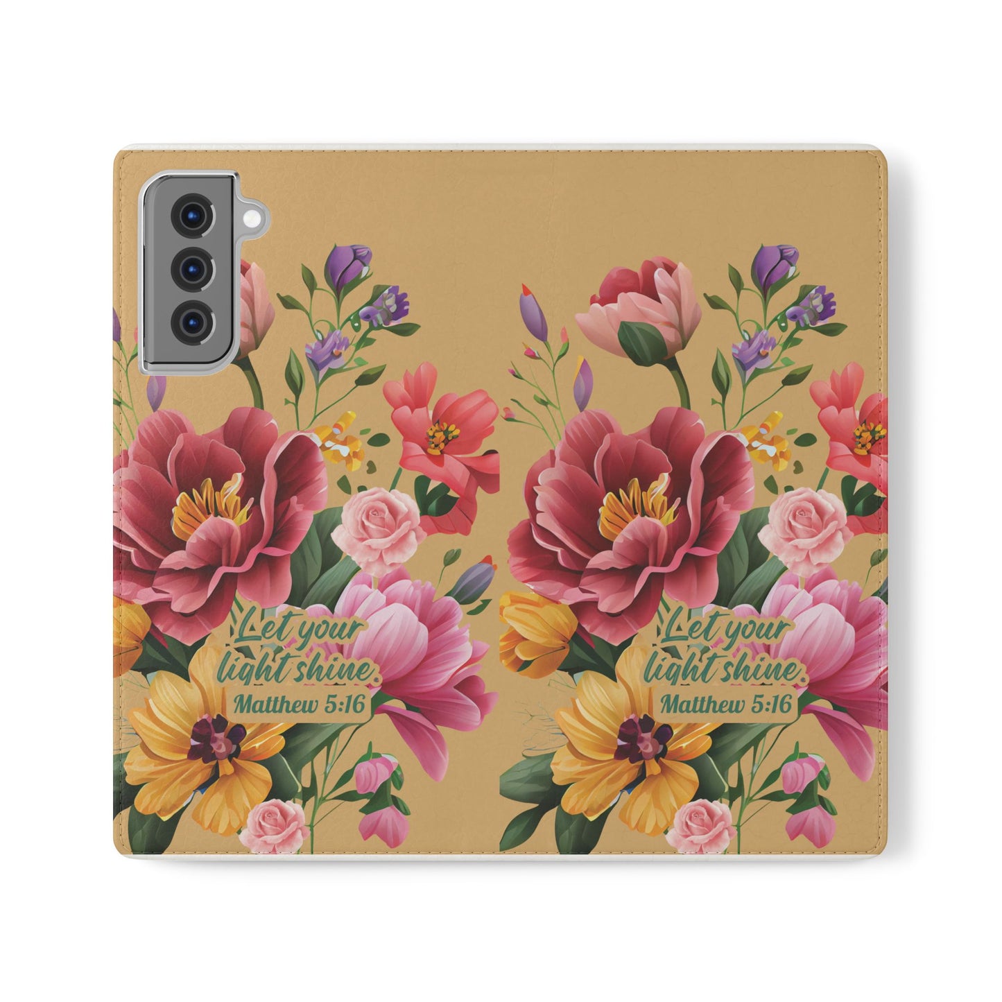 Floral Scripture Flip Case — "Let Your Light Shine" Wallet Phone Cover (Matthew 5:16)