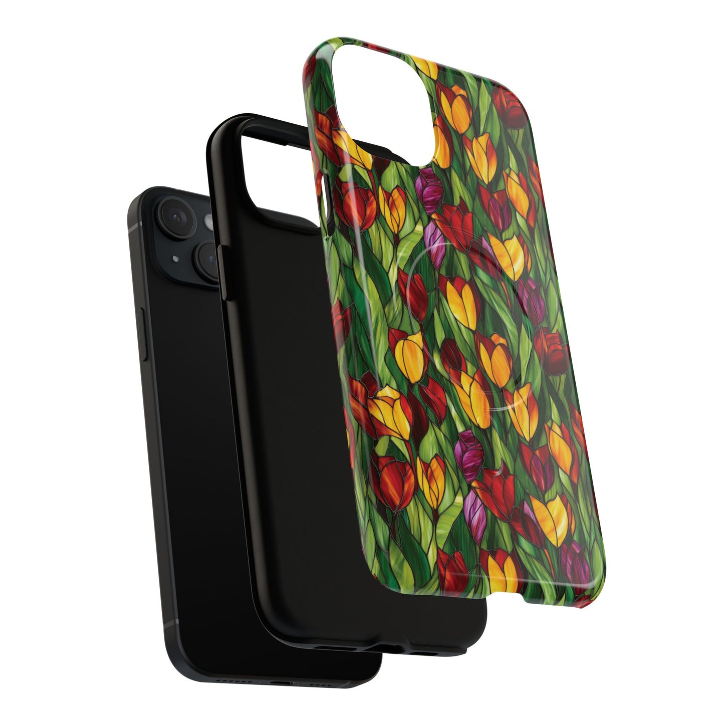 Floral Luminous Whirl Tough Magnetic iPhone Case, Stylish Protection for Everyday Life, Gift for Flower Lovers, Unique iPhone Accessory, Stained Glass iPhone Protection.