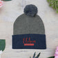 Red Pom-Pom Knit Cap with 'ELOHIM, GENESIS 1:1'  Embroidery Beanie - Stylish Winter Accessory for All Ages, Perfect Gift for Birthdays, Holidays, and Outdoor Activities
