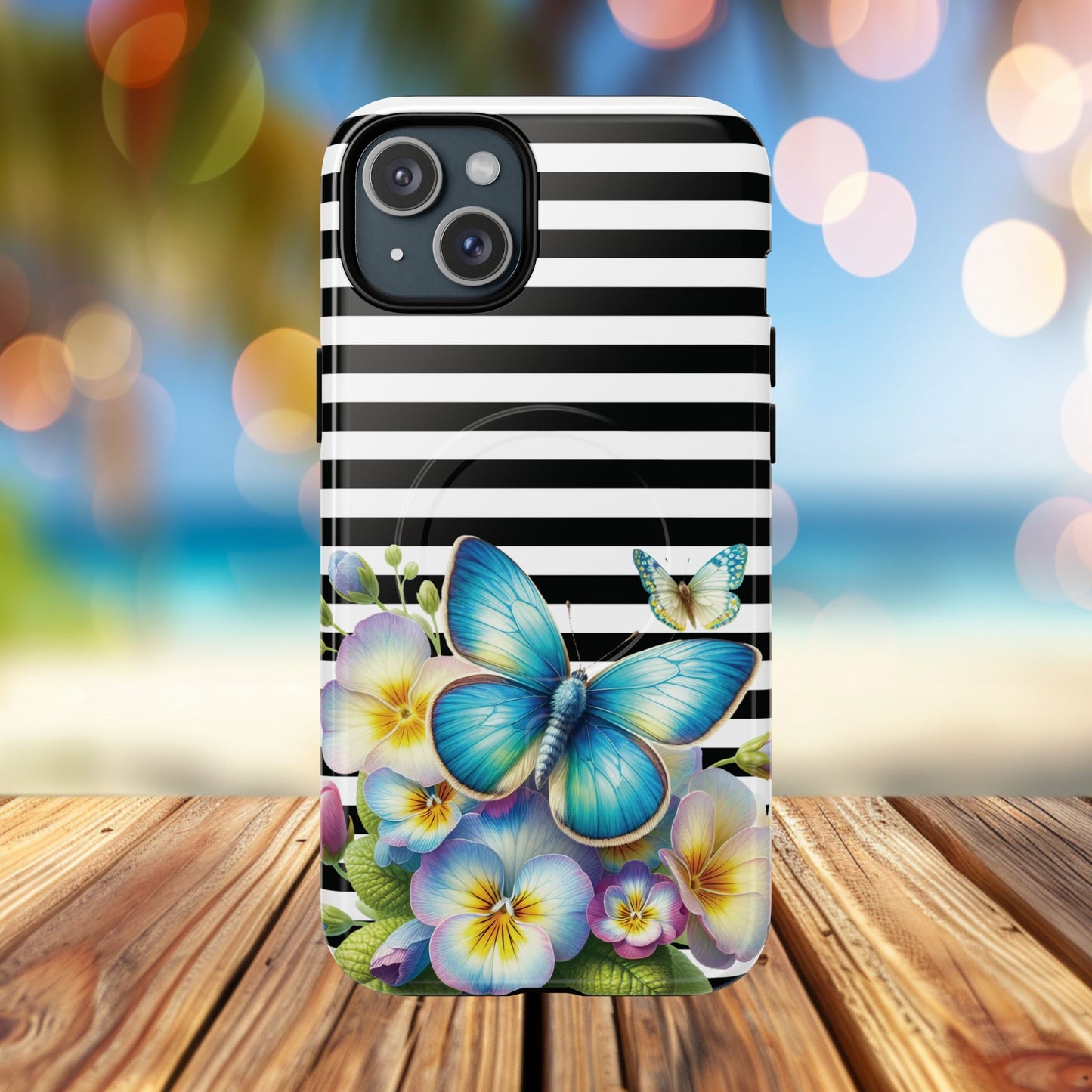 Pansy Parade Tough iPhone Magnetic Cases, Floral Tough Case, Striped iPhone Magnetic Cover, Phone Accessory, Gift for Nature Lovers