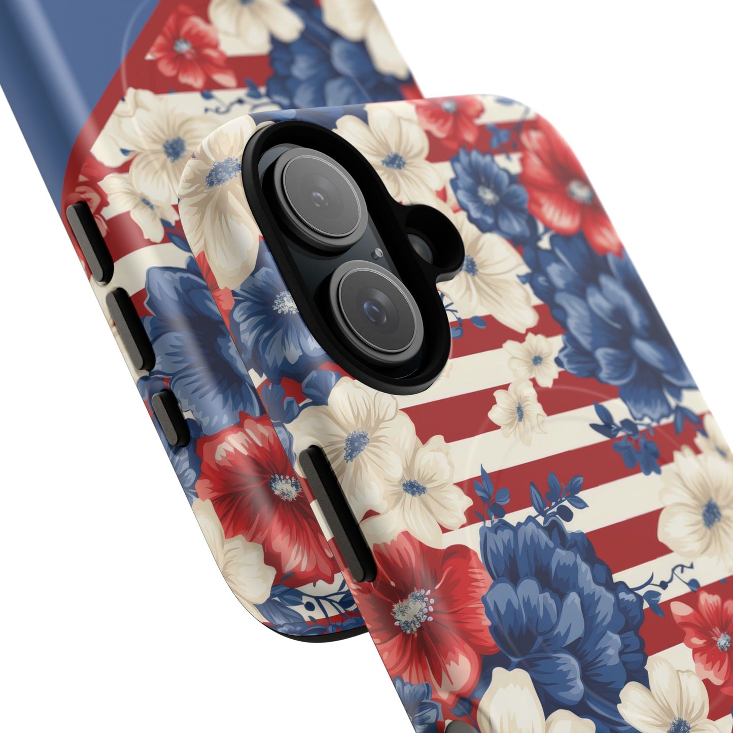 Personalized Stars, Stripes & Petals Tough Magnetic MagSafe Case, Patriotic Cover, Floral Design, Durable Protection, Gift for Her, Summer Vibes