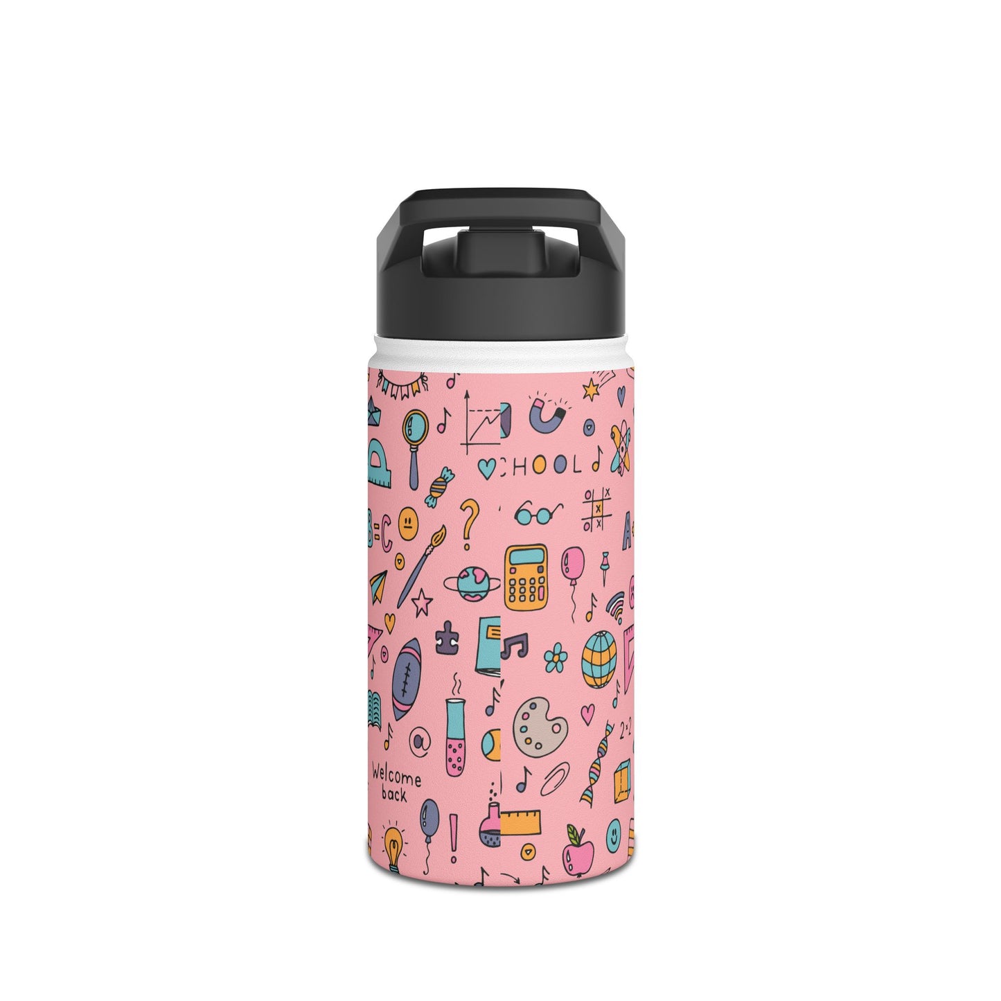 Personalized Pink Chalkboard Chic Inspired Stainless Steel Water Bottle for Kids, School Supplies, Eco-Friendly Drinkware, Back to School, Teacher Gifts