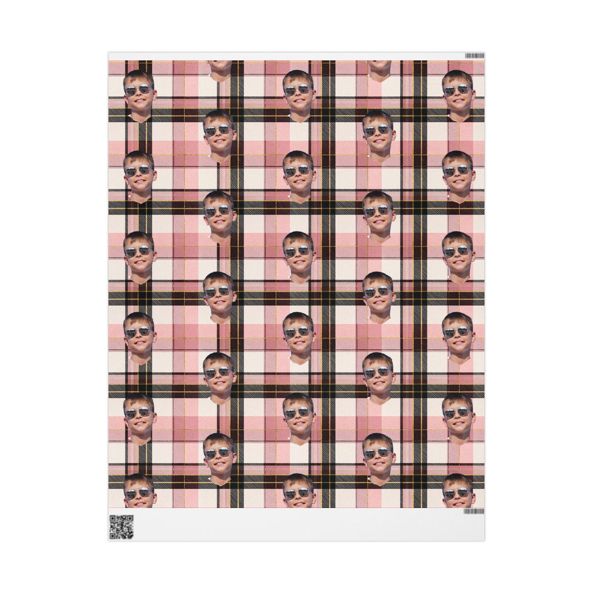 Personalized Image Plaid Wrapping Paper Roll — Pink Tartan Gift Wrap