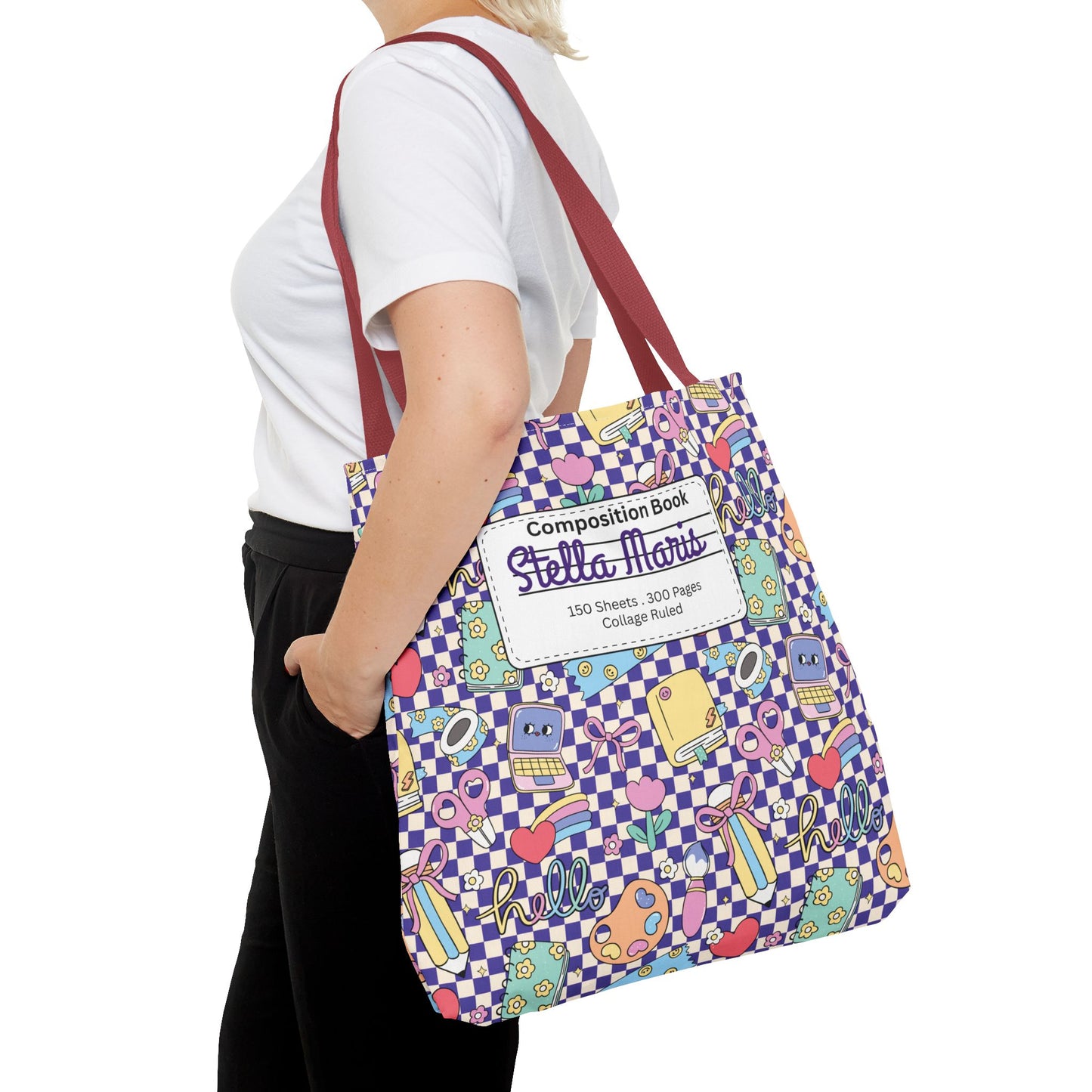 Personalized Purple Doodle Daydream Composition Book Inspired Tote Bag, Back to School Tote, Teacher Gift, Kids Bag, Custom Name Bag, Educational Accessories, Back to School Tote Bag.