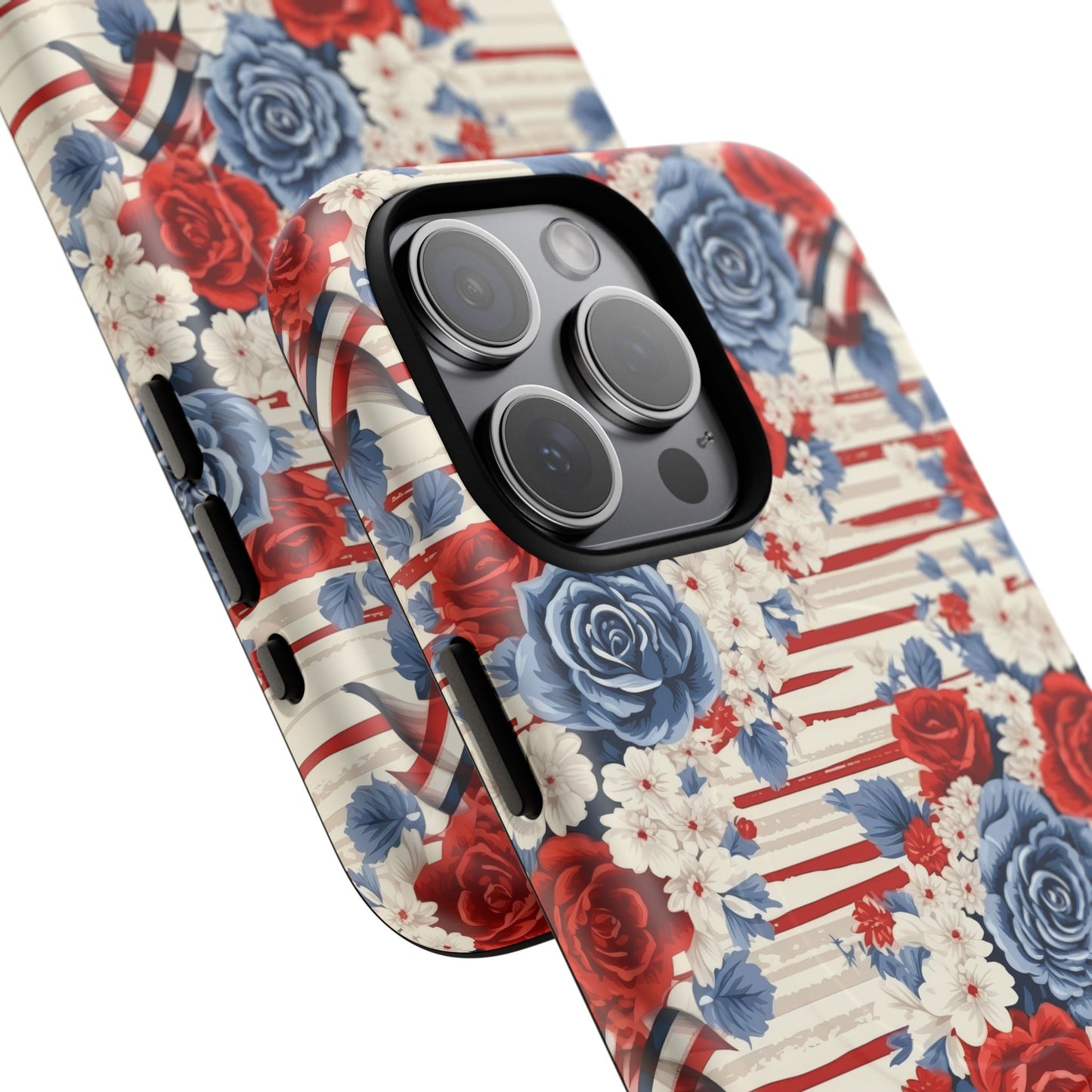 Floral Freedom Tough iPhone Magnetic Case, Red Blue Flower Design,  iPhone MagSafe® compatibility Cover, Best Gift for Her, Holiday Present
