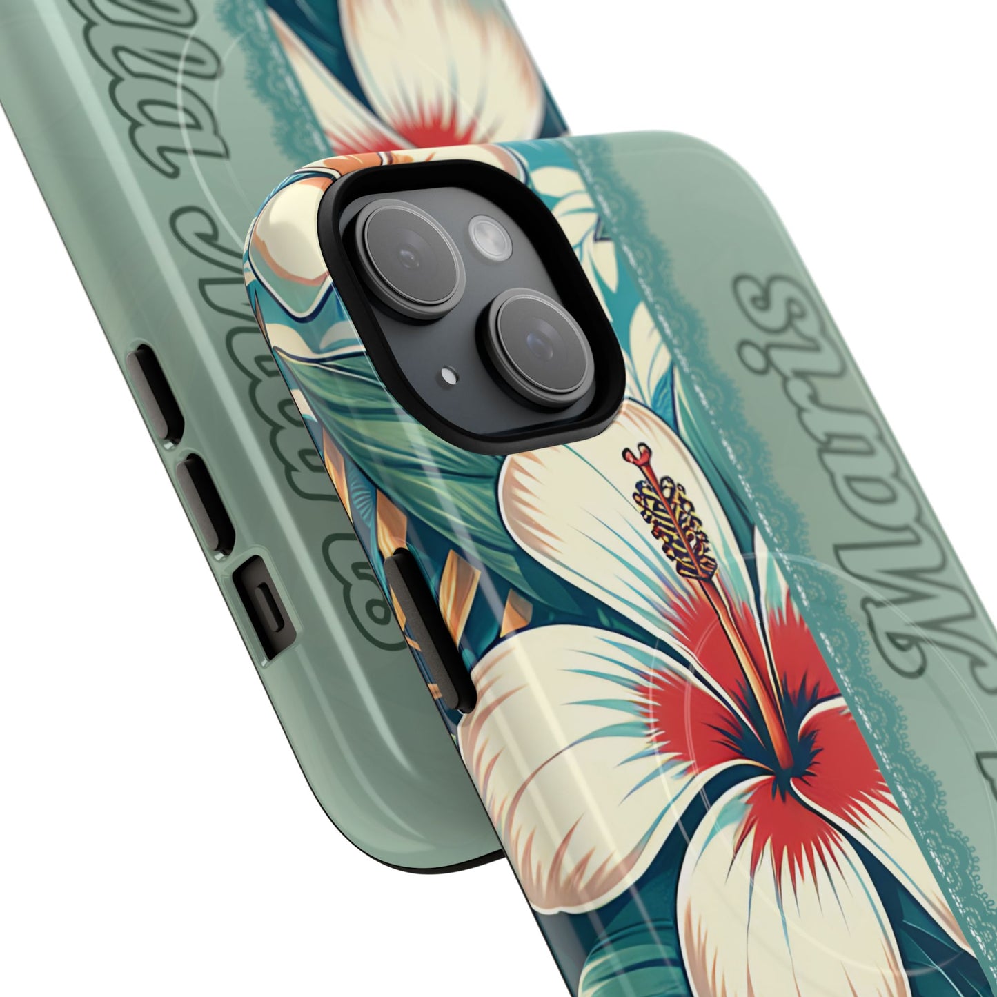 Personalized Tropical Floral Phone Case – Stylish Tough Magnetic Cases for iPhone, Customizable with Names, Perfect Gift for Nature Lovers