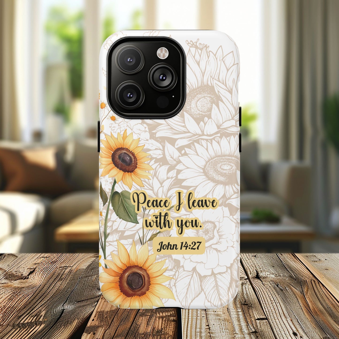 Peace I Leave with You John 14:27,  Inspirational Gift, Tough iPhone Magnetic Case  Scripture, Sunflower Bible Verse, MagSafe® iPhone® Tough Case, iPhone 14, iPhone 15, iPhone 16, Pro, Pro Max, Plus