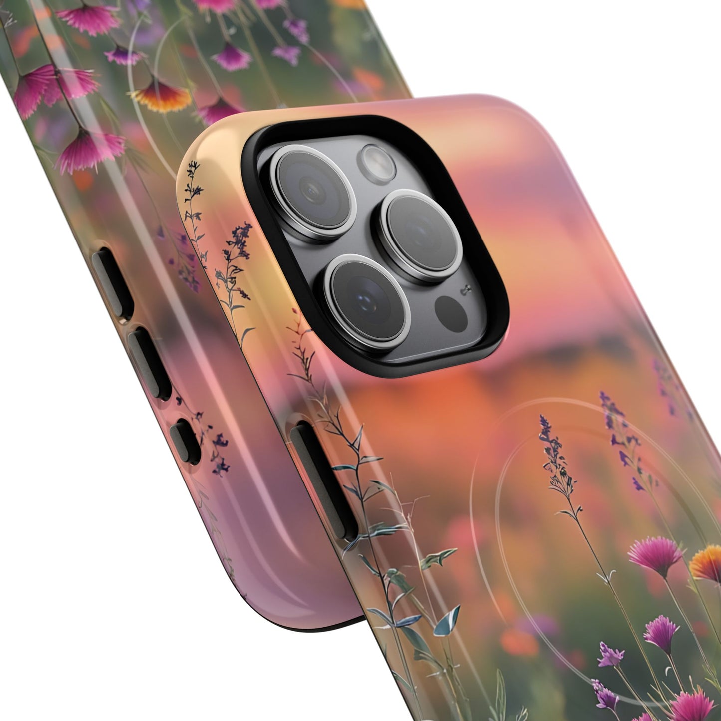 Floral Sunset Phone Case, Tough Magnetic Cases for iPhone, Nature Lover Gift, Durable Protection, Eco-Friendly Phone Accessory