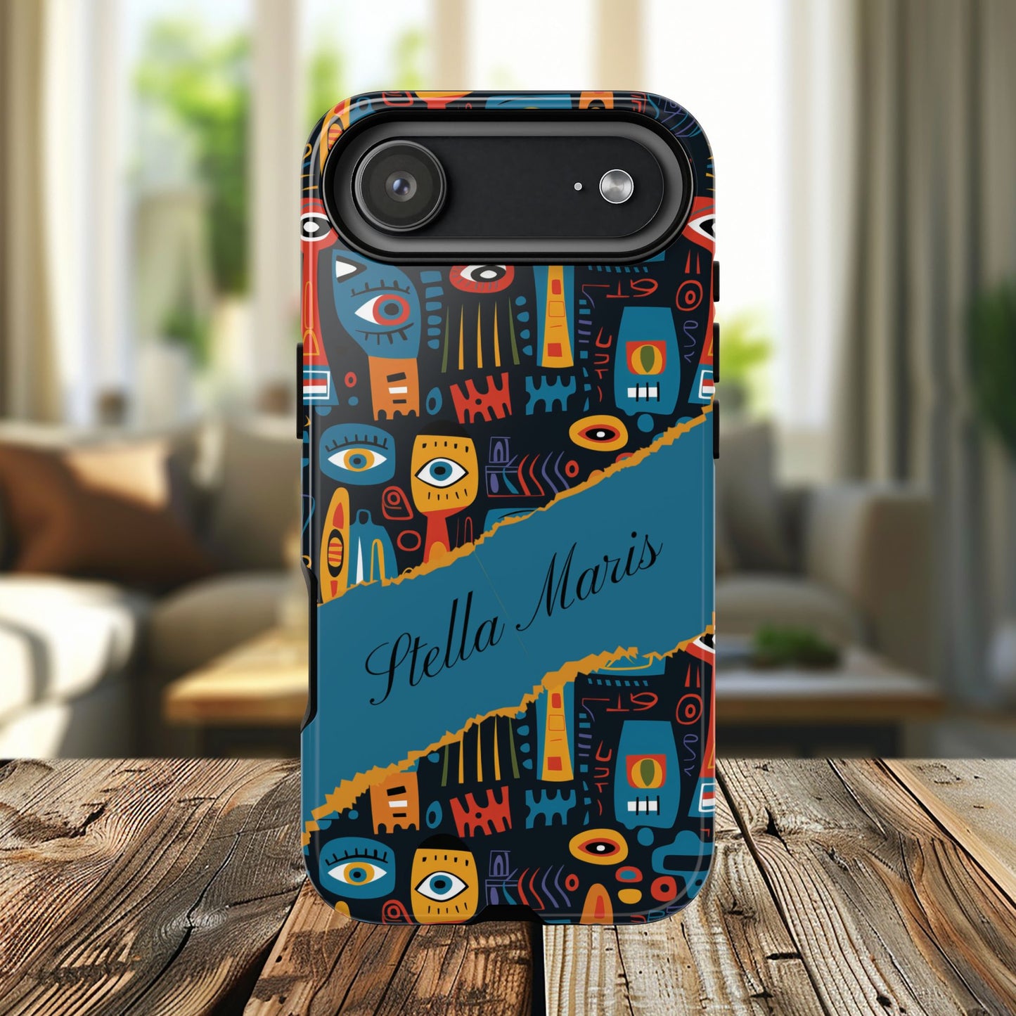 Personalized Colorful Abstract Faces Tough iPhone, Google and Samsung Case with Custom Name, Artistic Phone Cover, Phone Protector