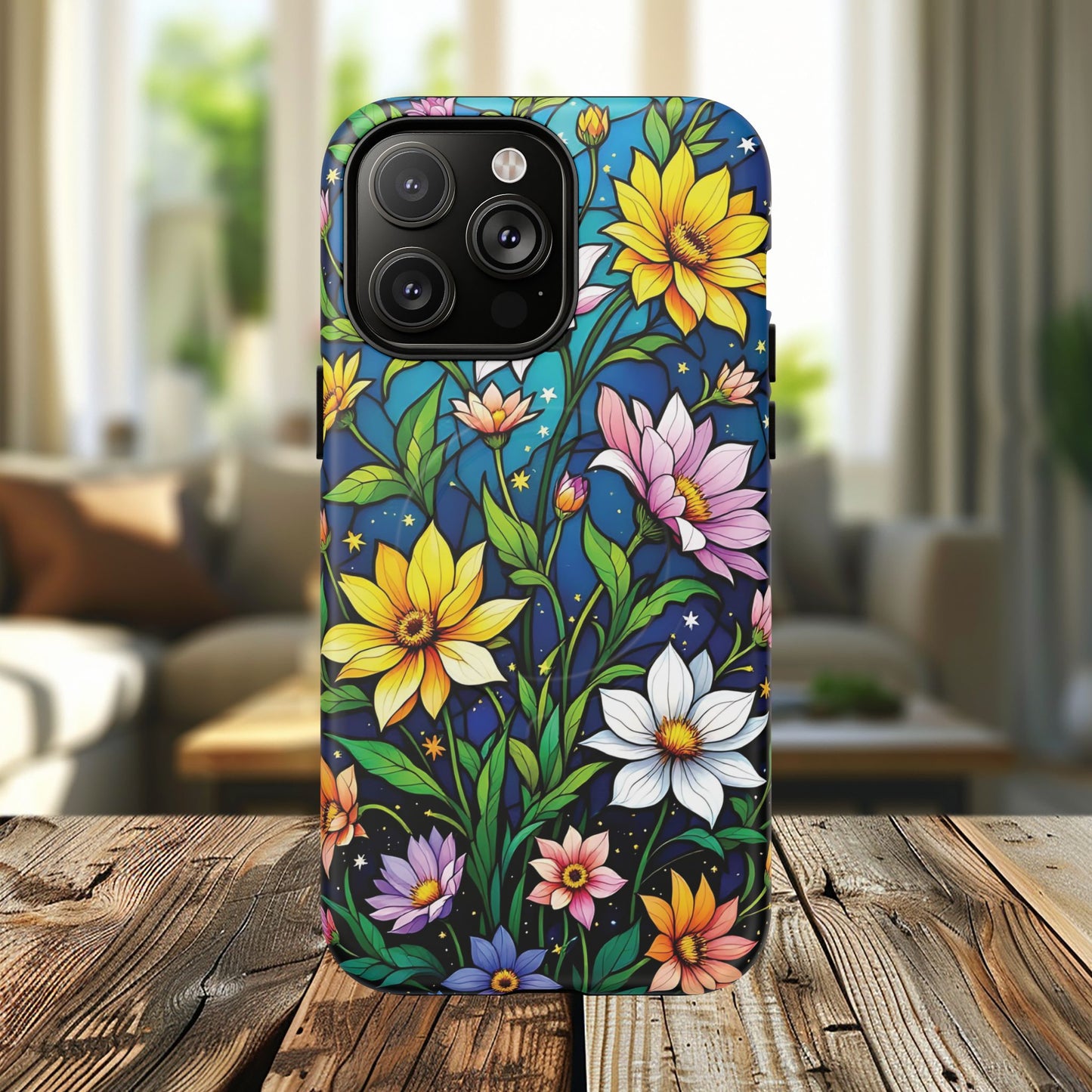 Flower Garden Stained Glass Phone Case, Tough Magnetic Cases, Floral Phone Cover, Durable Phone Accessories, Spring Gift, Birthday Present