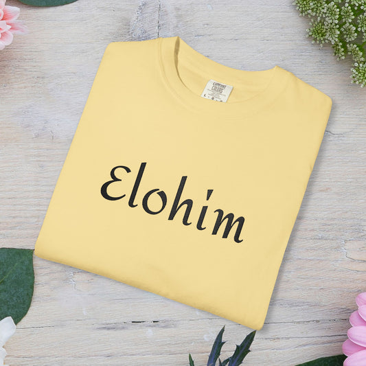 Embroidery 'ELOHIM, GENESIS 1:1' - Faith-Based Unisex Garment-Dyed Comfort Colors T-shirt, Faith Gift Tee, Religious Tee, Embroidery Tee.