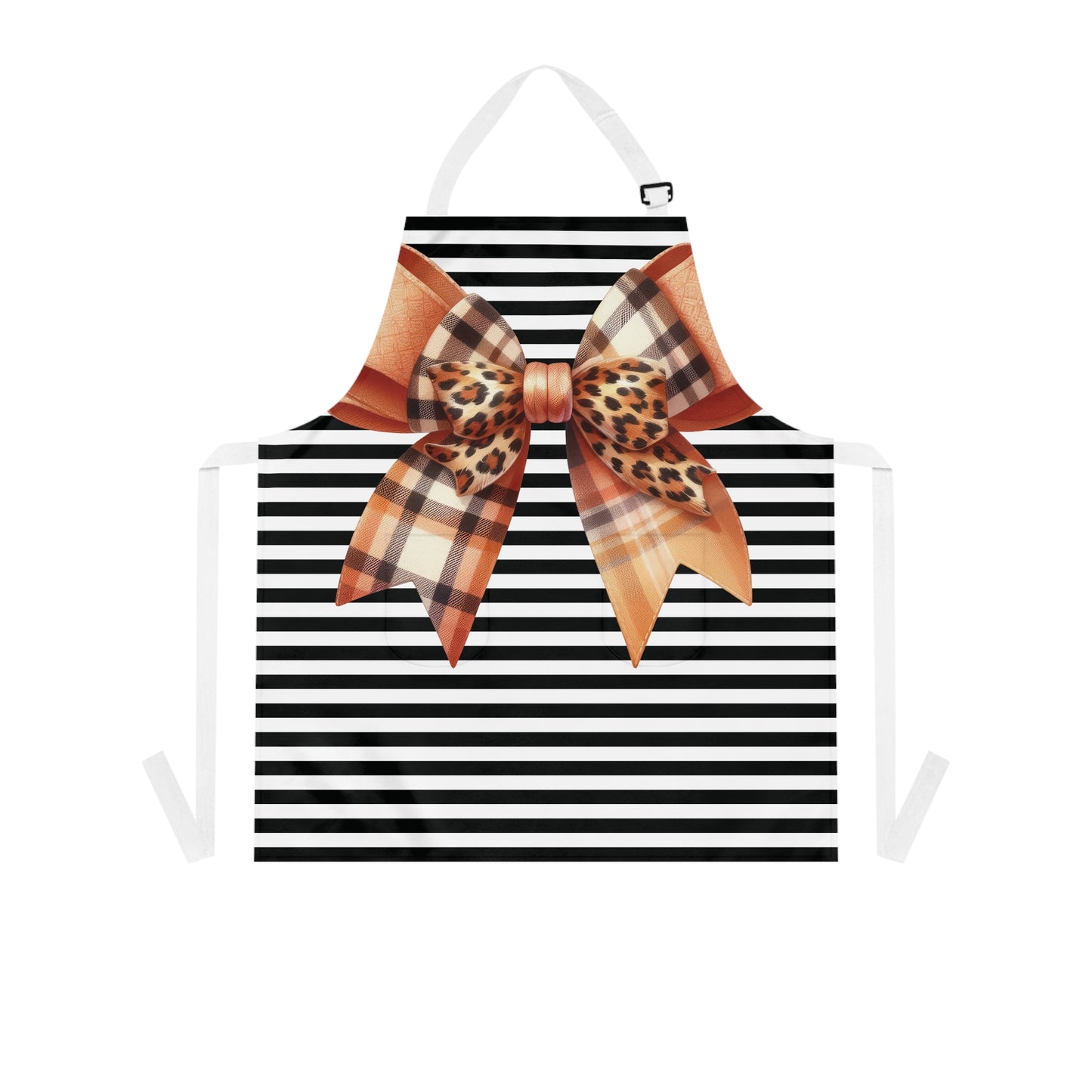 Striped Brown Bow Grilling Apron with Tie Straps (AOP).