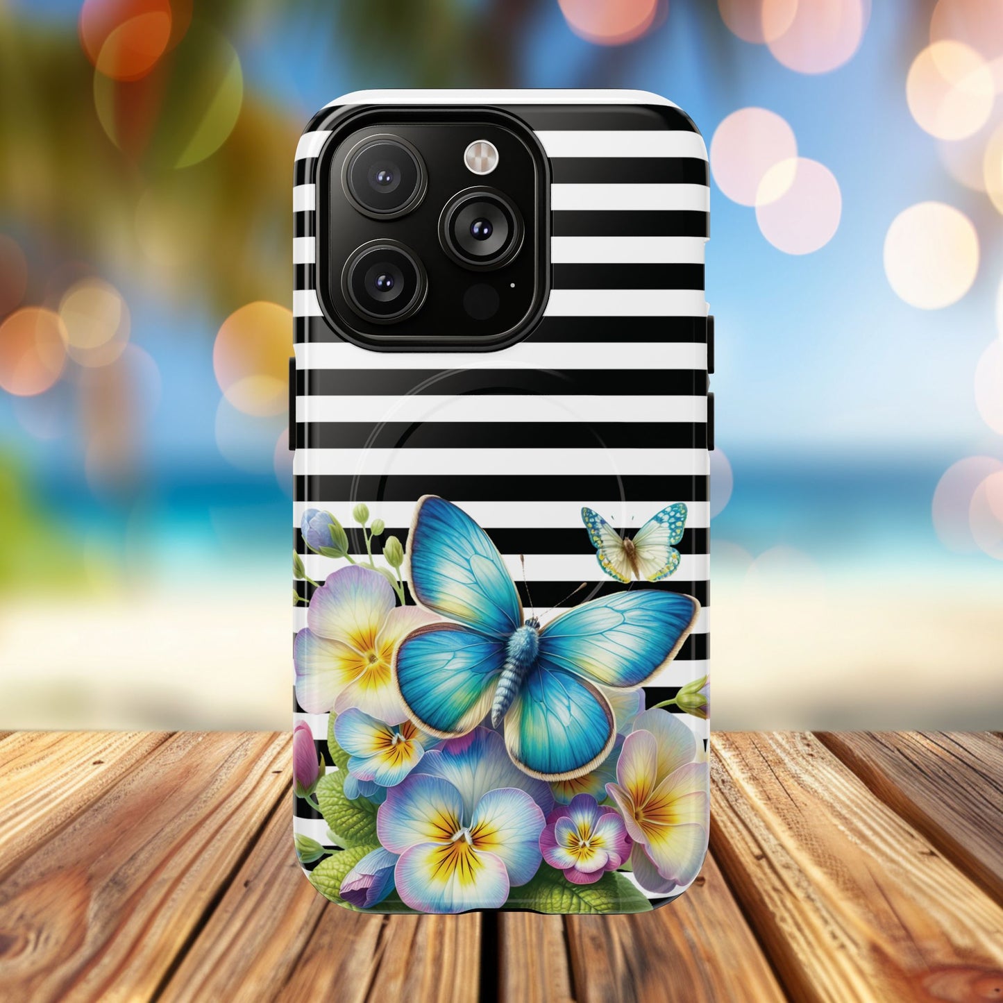 Pansy Parade Tough iPhone Magnetic Cases, Floral Tough Case, Striped iPhone Magnetic Cover, Phone Accessory, Gift for Nature Lovers