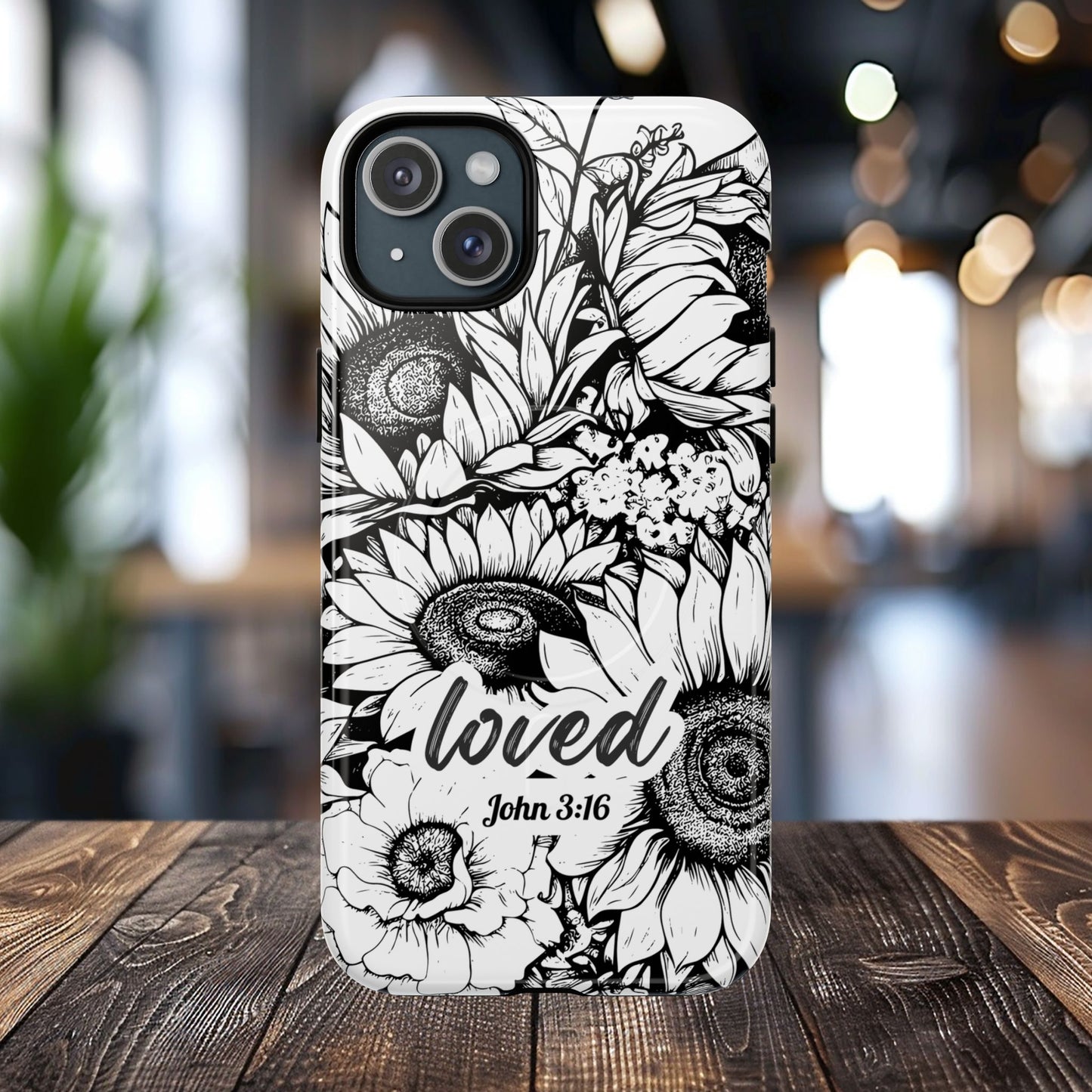 Loved John 3:16, Inspirational Gift, Tough iPhone Magnetic Case Scripture, Sunflower Bible Verse, MagSafe® iPhone® Tough Case, iPhone 14, iPhone 15, iPhone 16, Pro, Pro Max, Plus