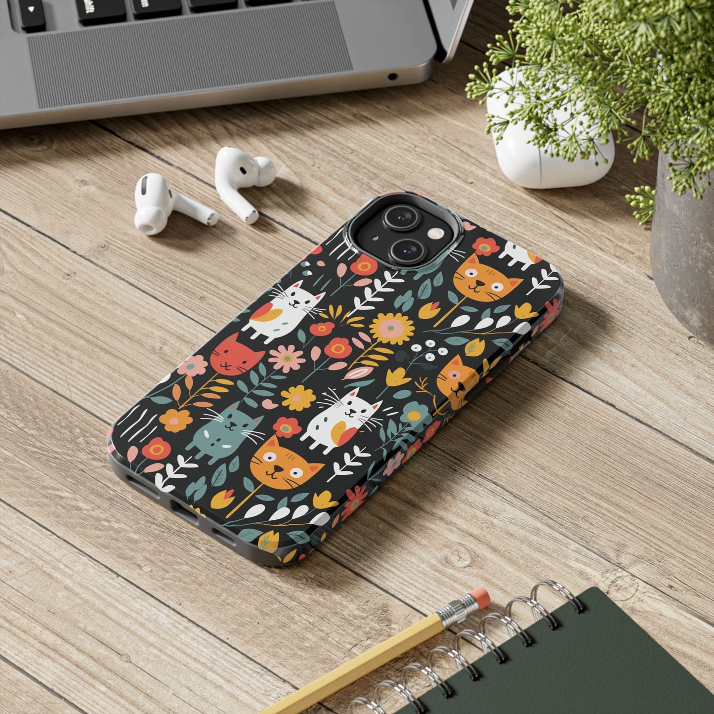 Whimsical Feline Garden iPhone and Samsung Tough Phone Cases