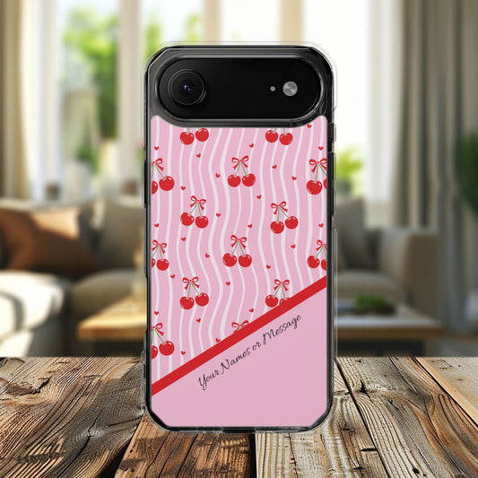 Personalized Cherry Blossom Dreams Clear Magnetic MagSafe iPhone® 13, 14, 15, 16, 17, X/XS, SE, XR, Mini, Pro, Pro Max, Plus Cases. — Customizable Name Accent