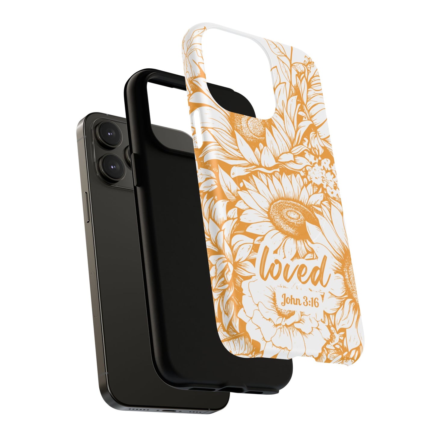 Loved John 3:16, Inspirational Gift, Tough iPhone Magnetic Case Scripture, Sunflower Bible Verse, MagSafe® iPhone® Tough Case, iPhone 14, iPhone 15, iPhone 16, Pro, Pro Max, Plus
