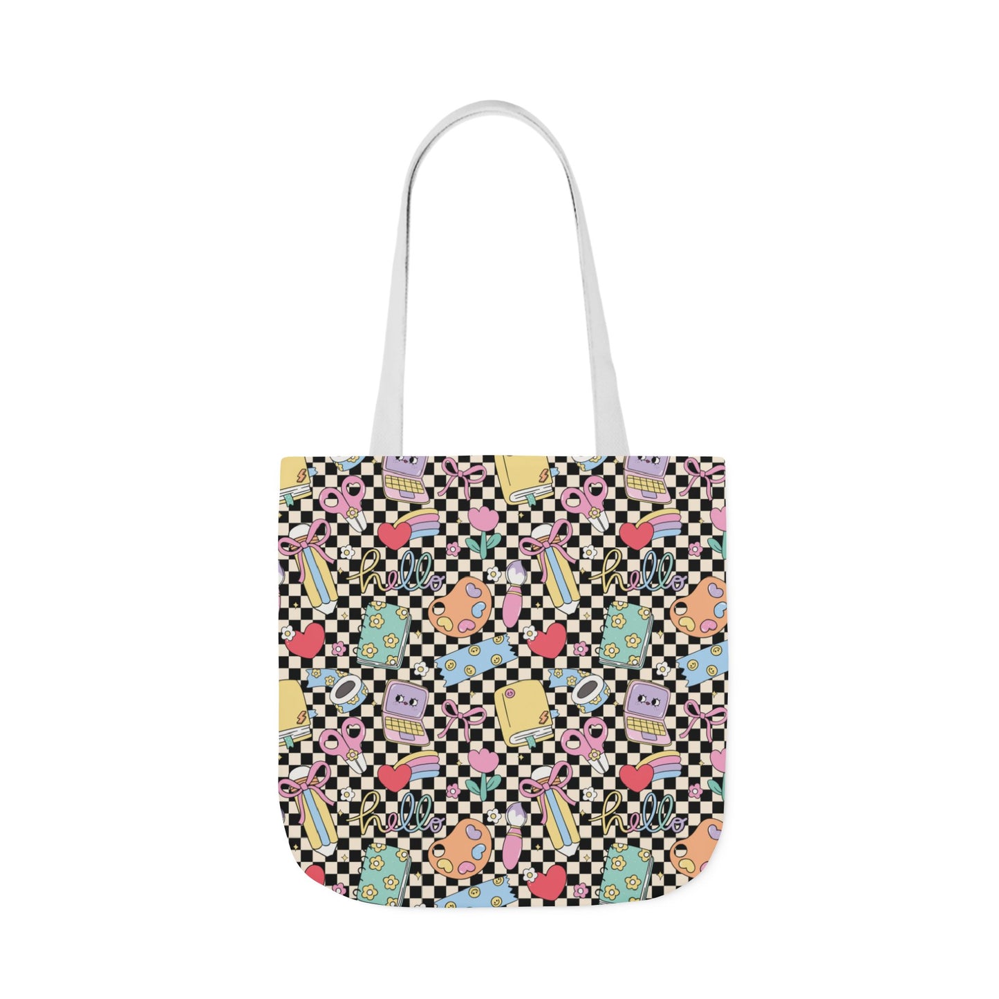 Personalized Black Doodle Daydream Composition Book Inspired Canvas Tote Bag with Colorful Straps, Cute School Bag, Eco-Friendly Tote, Back to School Shopping Bag, Teacher Gift Idea
