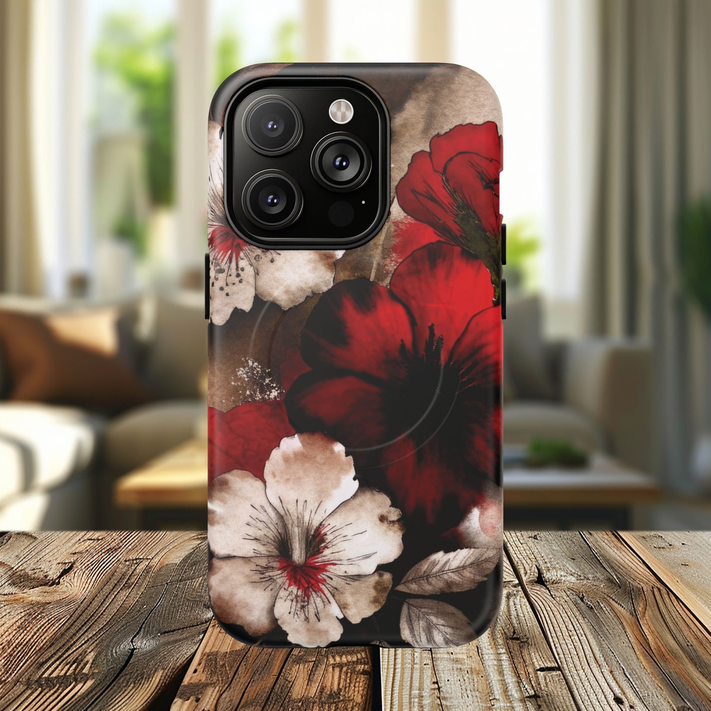 Crimson Noir Tough iPhone Magnetic Cases, Tough iPhone Protector, Stylish Floral Design, Gift for Her, Floral Accessories