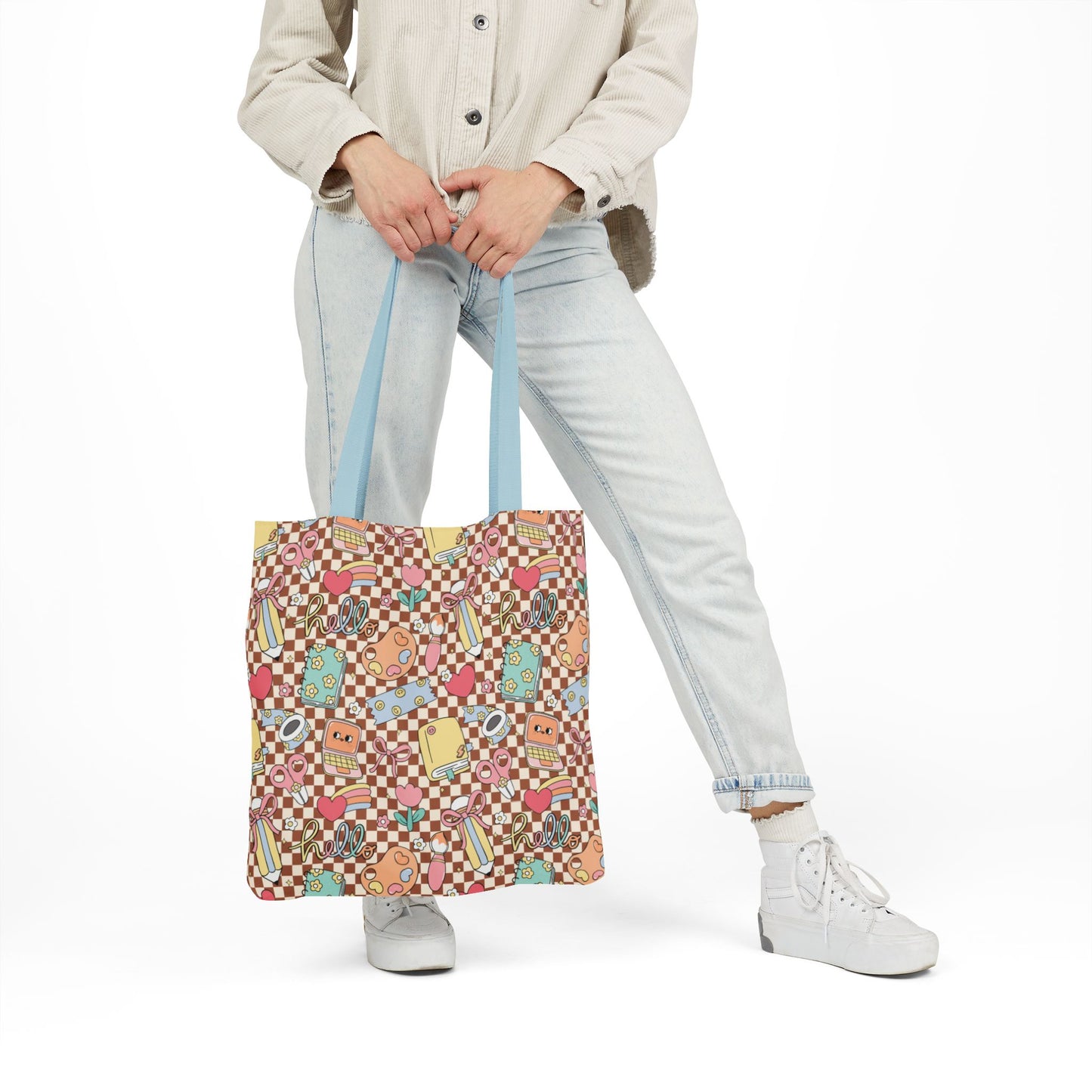 Personalized Brown Doodle Daydream Composition Book Inspired Canvas Tote Bag with Colorful Straps, Cute School Bag, Eco-Friendly Tote, Back to School Shopping Bag, Teacher Gift Idea