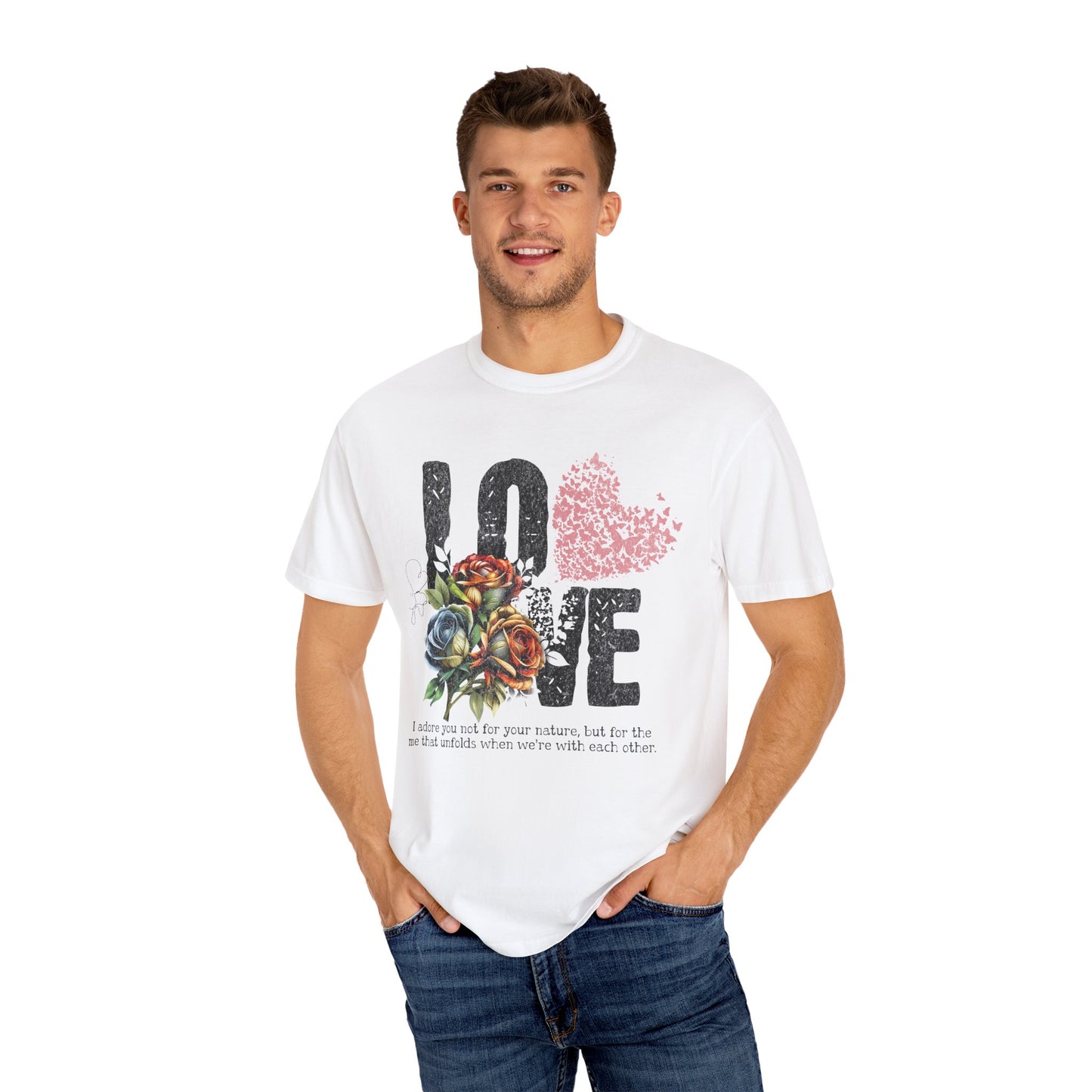 Romantic Floral Love T-Shirt | Unisex Garment-Dyed Tee for Couples