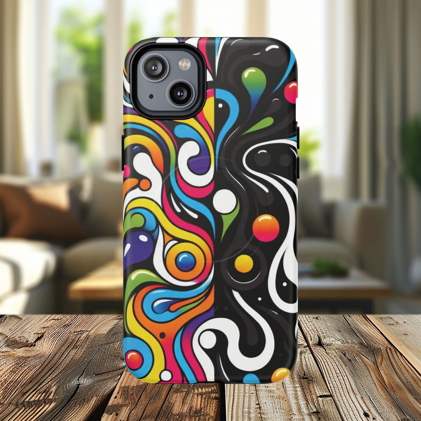 Vibrant Yin Yang Pop Splash Tough Magnetic iPhone Cases, Bold Artwork, Customizable Protection, Gift for Tech Lovers, Colorful iPhone Accessories