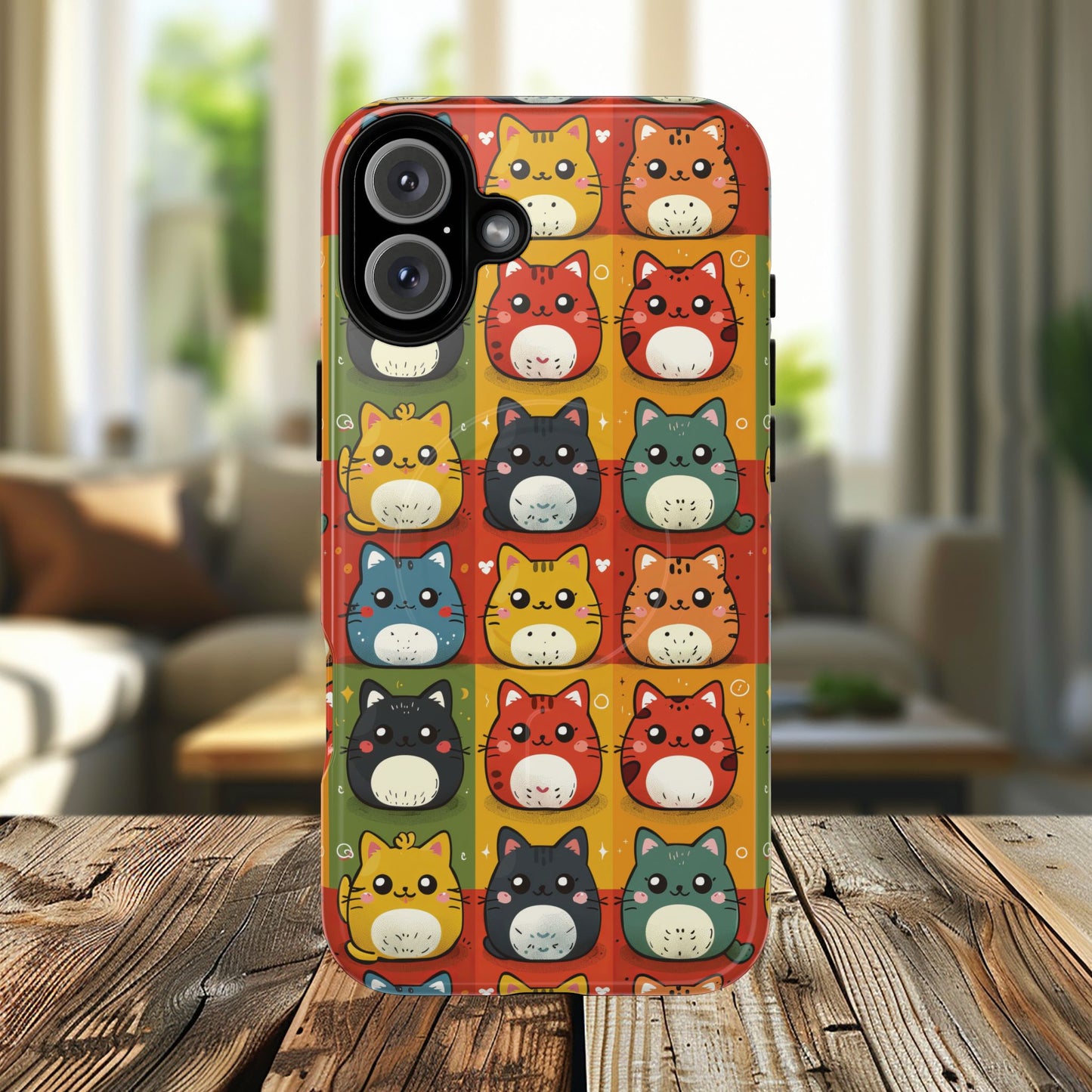 Cute Kawaii Cat iPhone Case, Tough Magnetic iPhone Case, Animal Lover Gift, Kawaii iPhone Cover, Fun Cat Design
