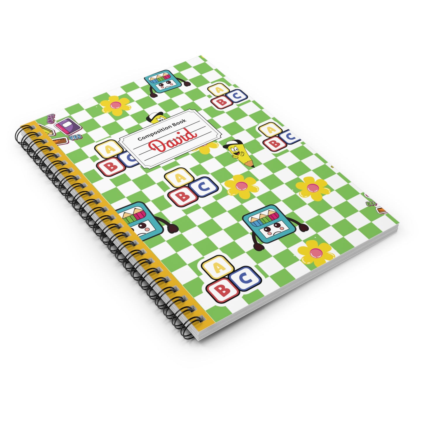 Personalized Green SchoolYard Chic Composition Book Inspired Playful Spiral Notebook - Perfect for School, Journaling, Kids, Teachers, Back to School Gifts