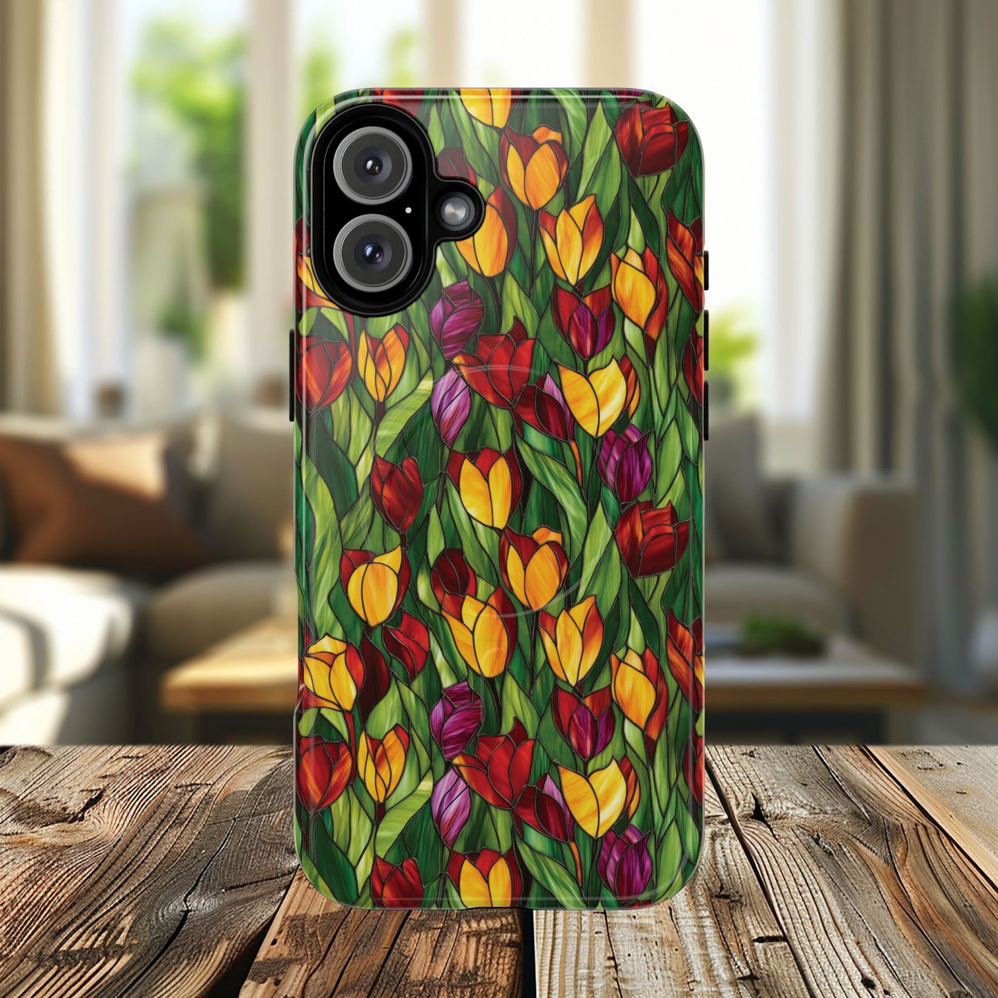 Floral Luminous Whirl Tough Magnetic iPhone Case, Stylish Protection for Everyday Life, Gift for Flower Lovers, Unique iPhone Accessory, Stained Glass iPhone Protection.