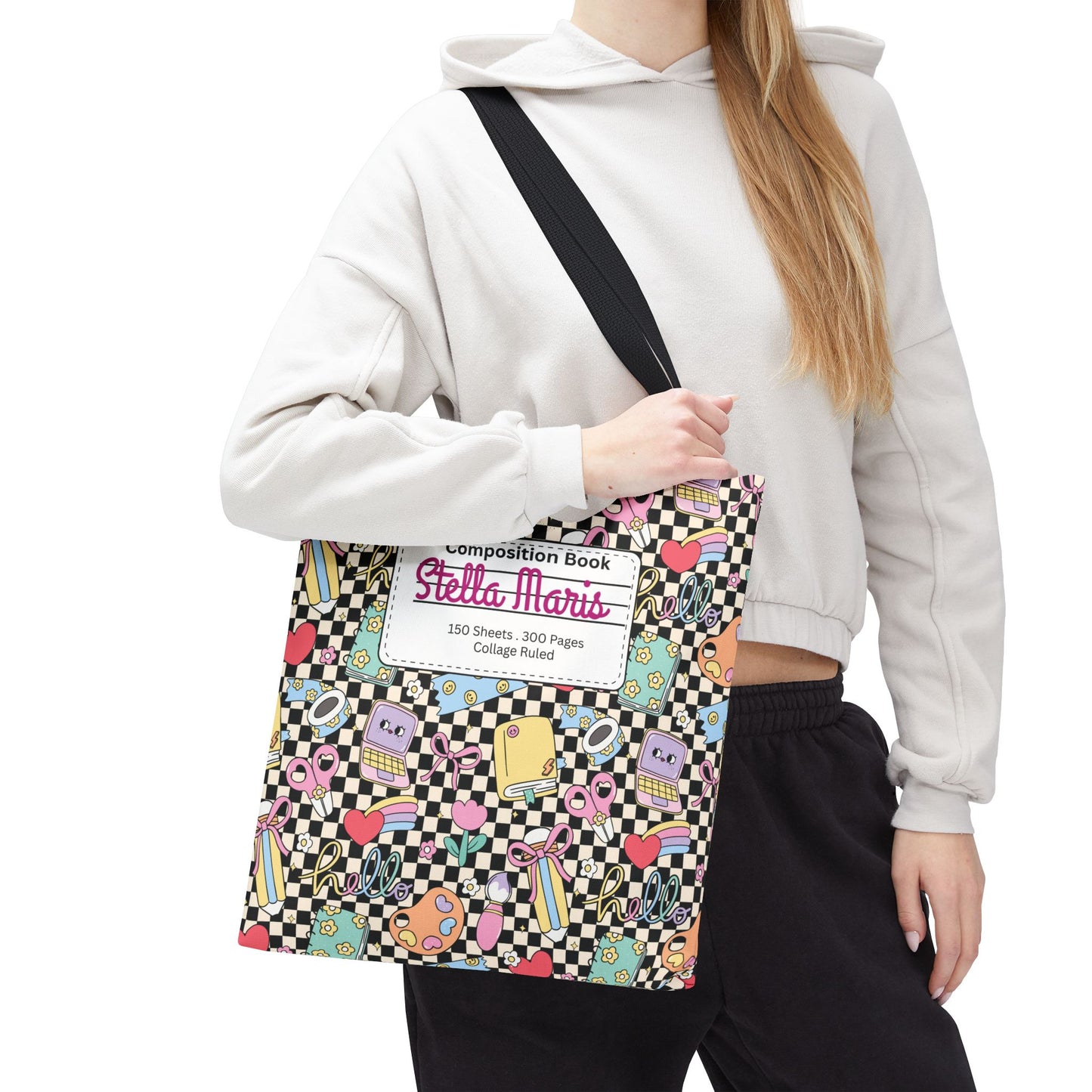 Personalized Black Doodle Daydream Composition Book Inspired Tote Bag, Back to School Tote, Teacher Gift, Kids Bag, Custom Name Bag, Educational Accessories, Back to School Tote Bag.