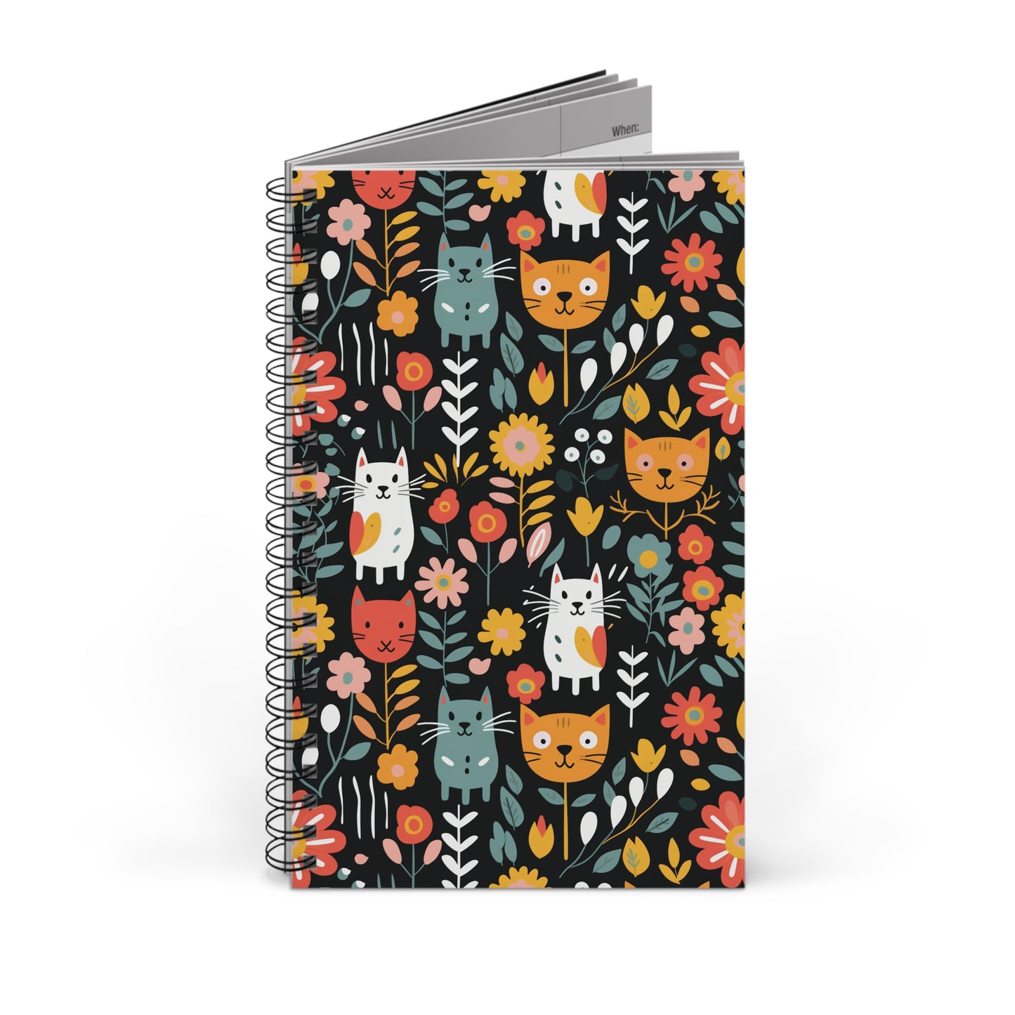 Whimsical Feline Garden Spiral Journal