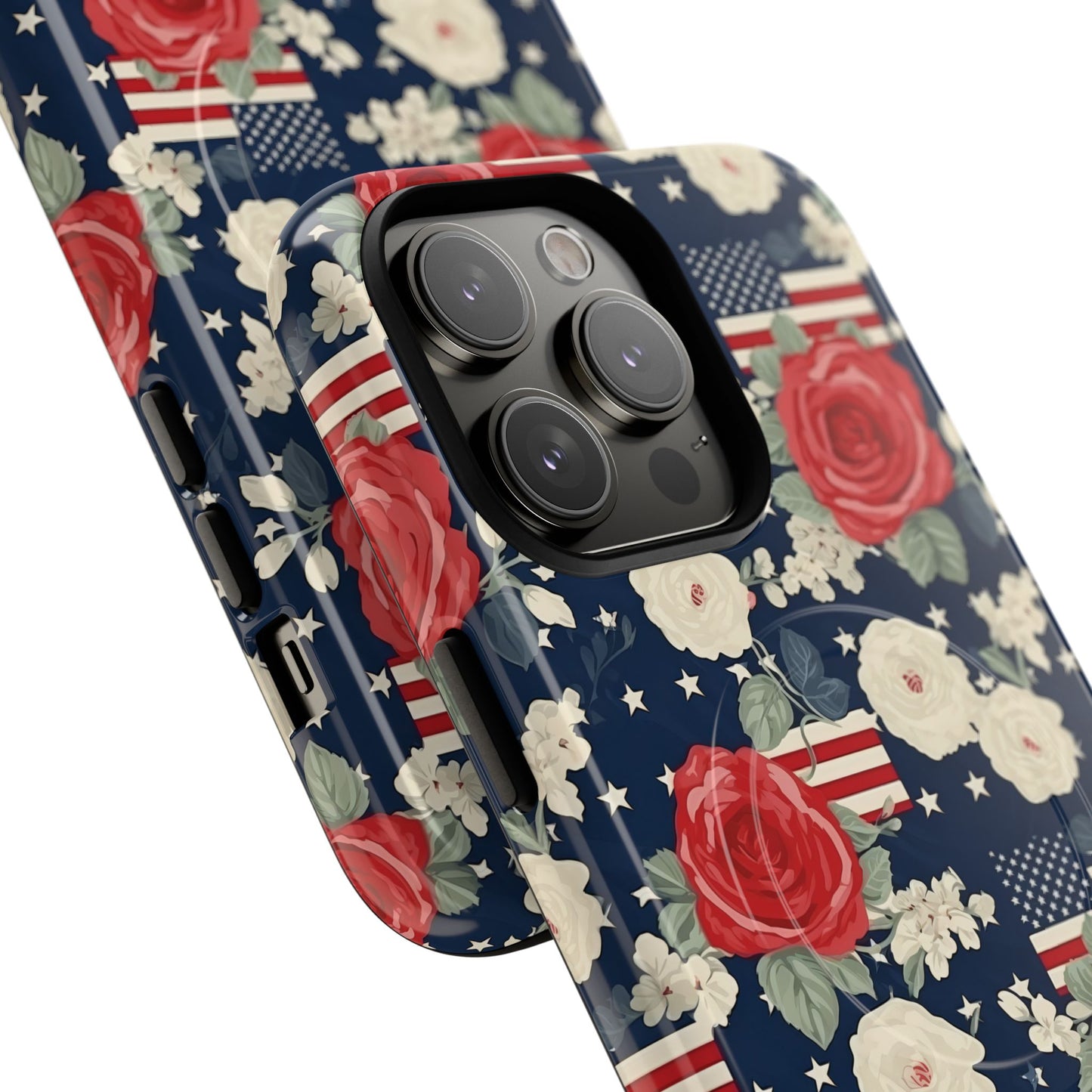 Liberty in Bloom Tough iPhone Magnetic Case, Floral Design, Gift for Moms, Gift for Dads,  iPhone Accessories, Patriotic iPhone Accessory.
