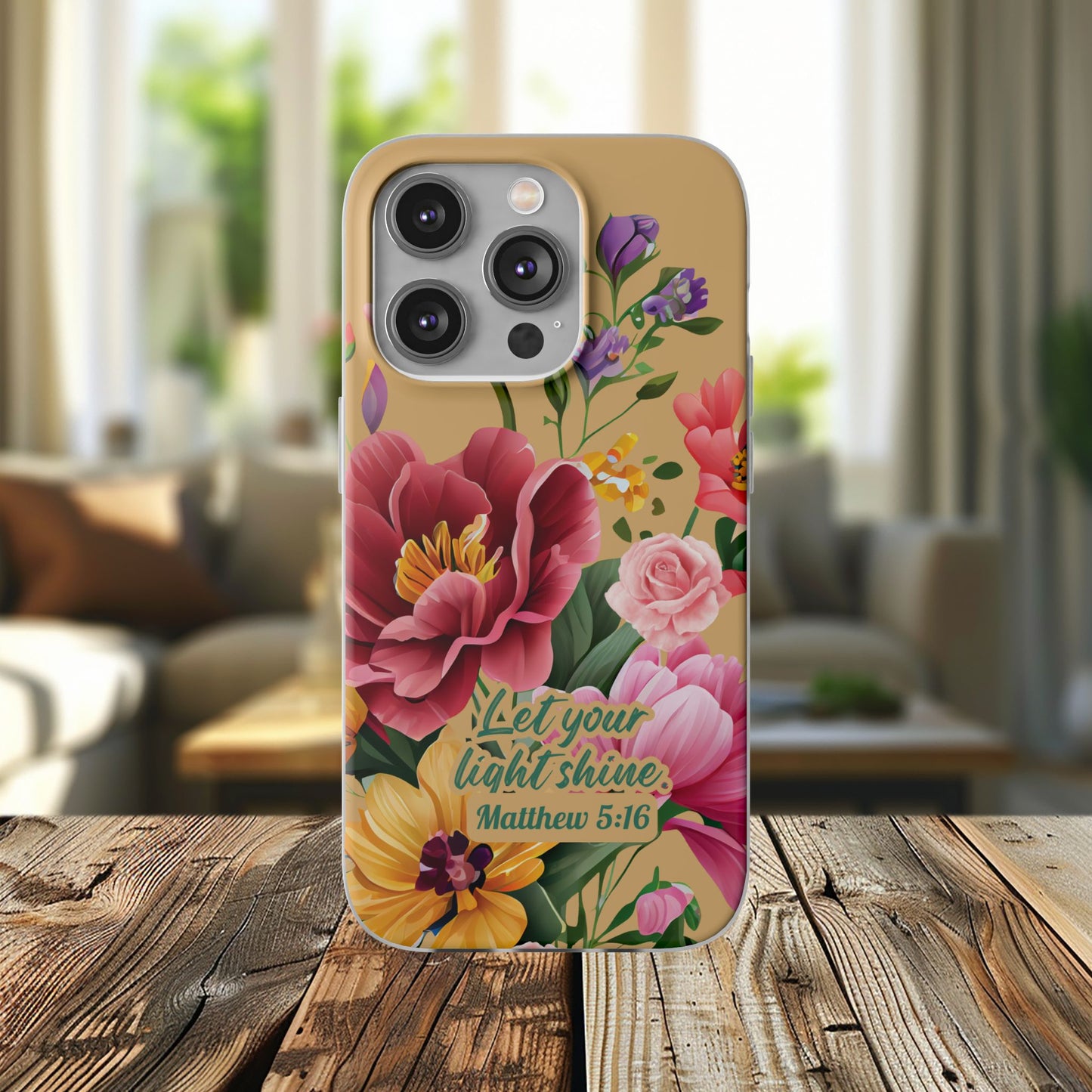 Floral Scripture Phone Case — "Let Your Light Shine" (Matthew 5:16) for iPhone and Samsung Cases.