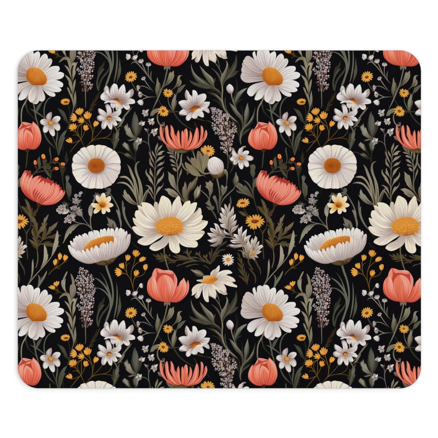 Blossom Elegance: Noir Garden Mouse Pad - Stylish Desk Accessory for Home and Office