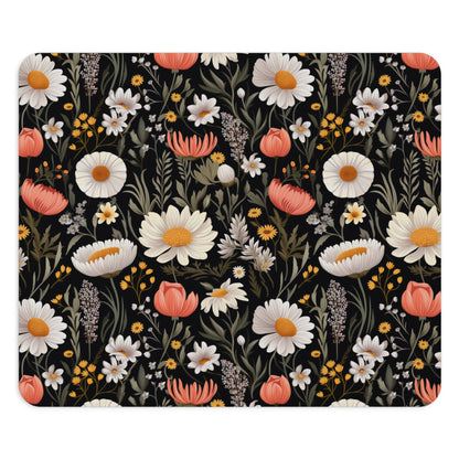 Blossom Elegance: Noir Garden Mouse Pad - Stylish Desk Accessory for Home and Office