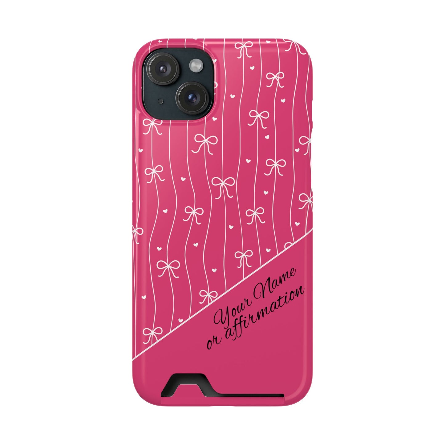 Personalized Pink Bow Coquette iPhone and Samsung Card Case — Custom Name or Affirmation