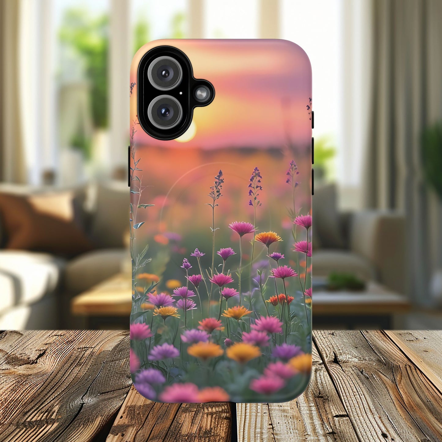 Floral Sunset Phone Case, Tough Magnetic Cases for iPhone, Nature Lover Gift, Durable Protection, Eco-Friendly Phone Accessory