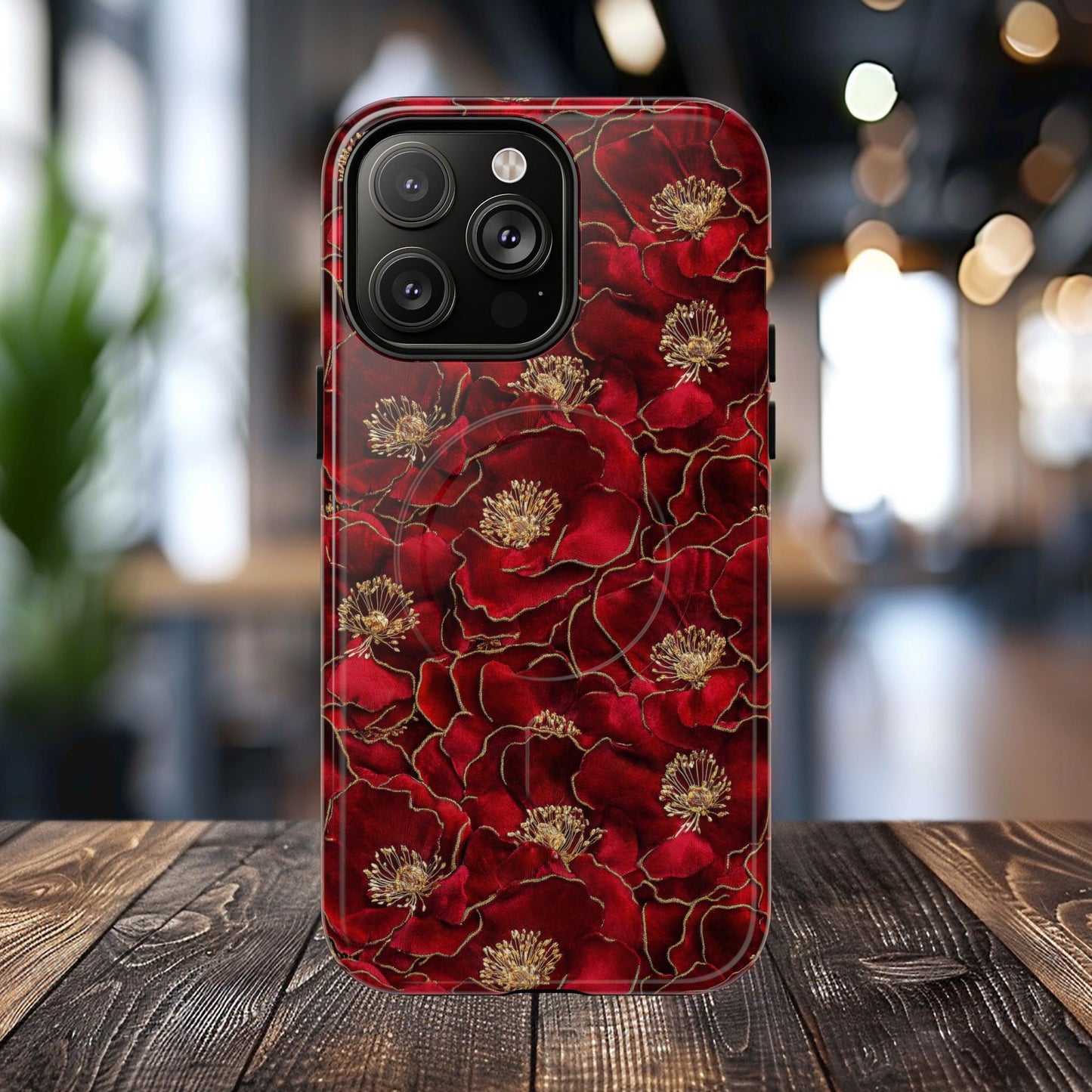 Midnight Poppy Luxe Tough iPhone Magnetic Case, Unique Flower iPhone Cover, Durable Floral Design, Gift for Her, Gift for Mother's.