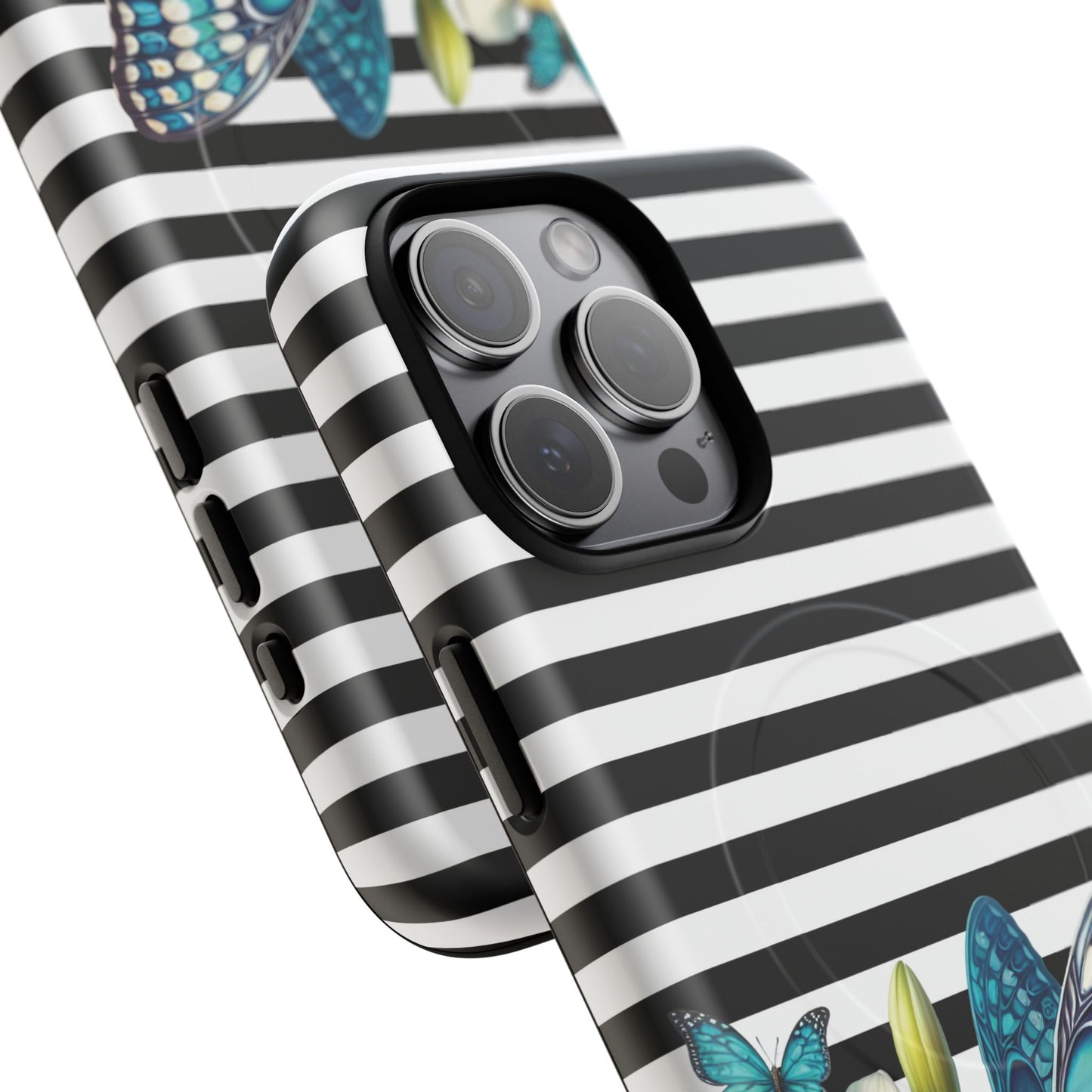 Daffodil Flutter Tough iPhone Magnetic Case, Floral iPhone Accessories, Stylish iPhone Cover, Black Striped Design, Gift for Her, Trendy iPhone