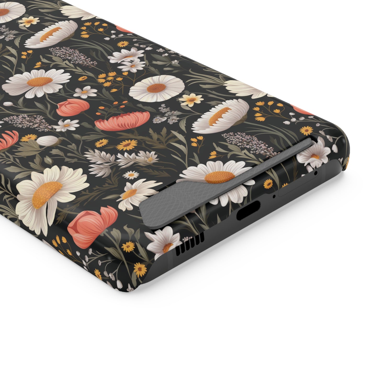 Blossom Elegance: Noir Garden iPhone and Samsung Case With Card Holder