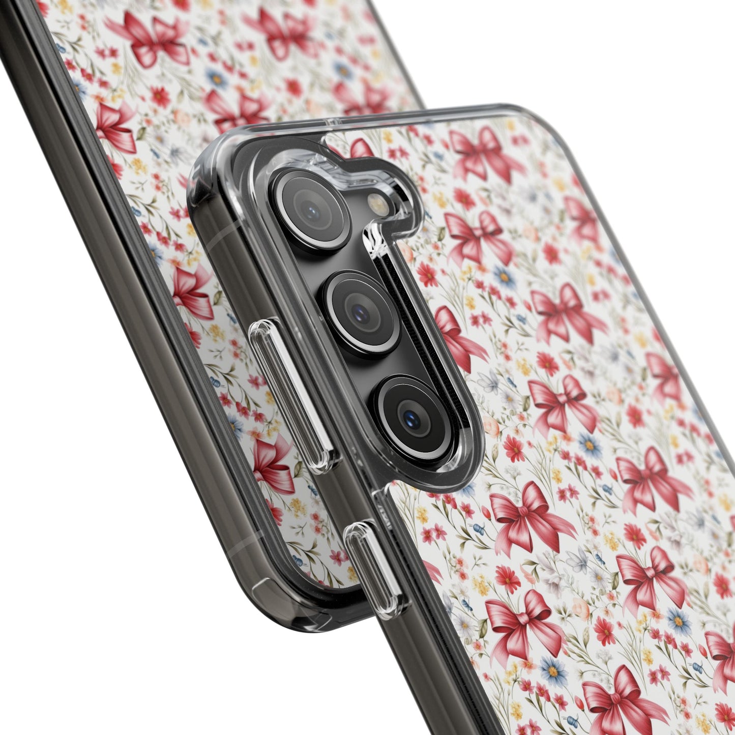 Personalized Rosette Coquette Floral Bow Clear iPhone, Samsung Cases — Custom Name Phone Cover