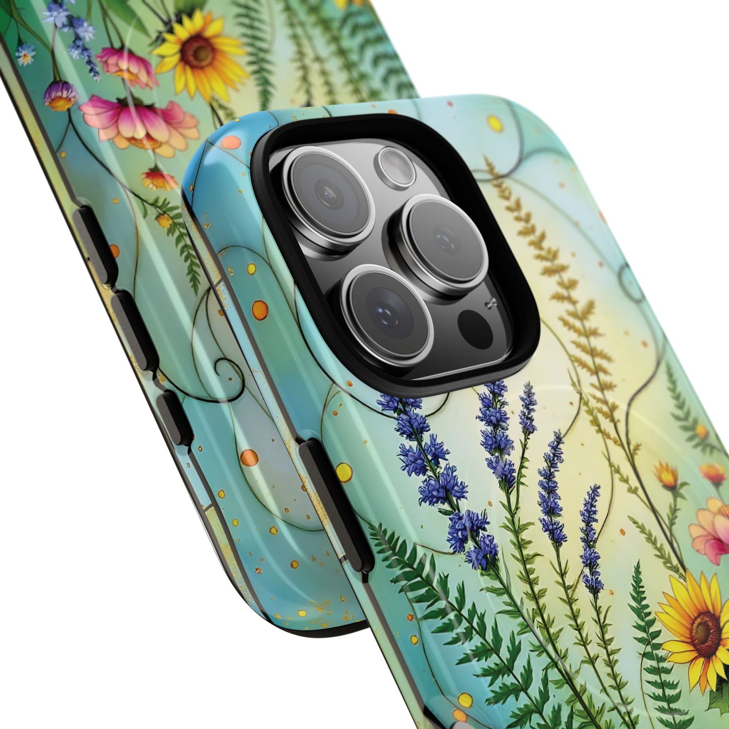 Floral Stained Harmony Glass Tough Magnetic Phone Case | Nature Inspired Design | Durable Protection | Gift for Nature Lovers | Spring Vibe