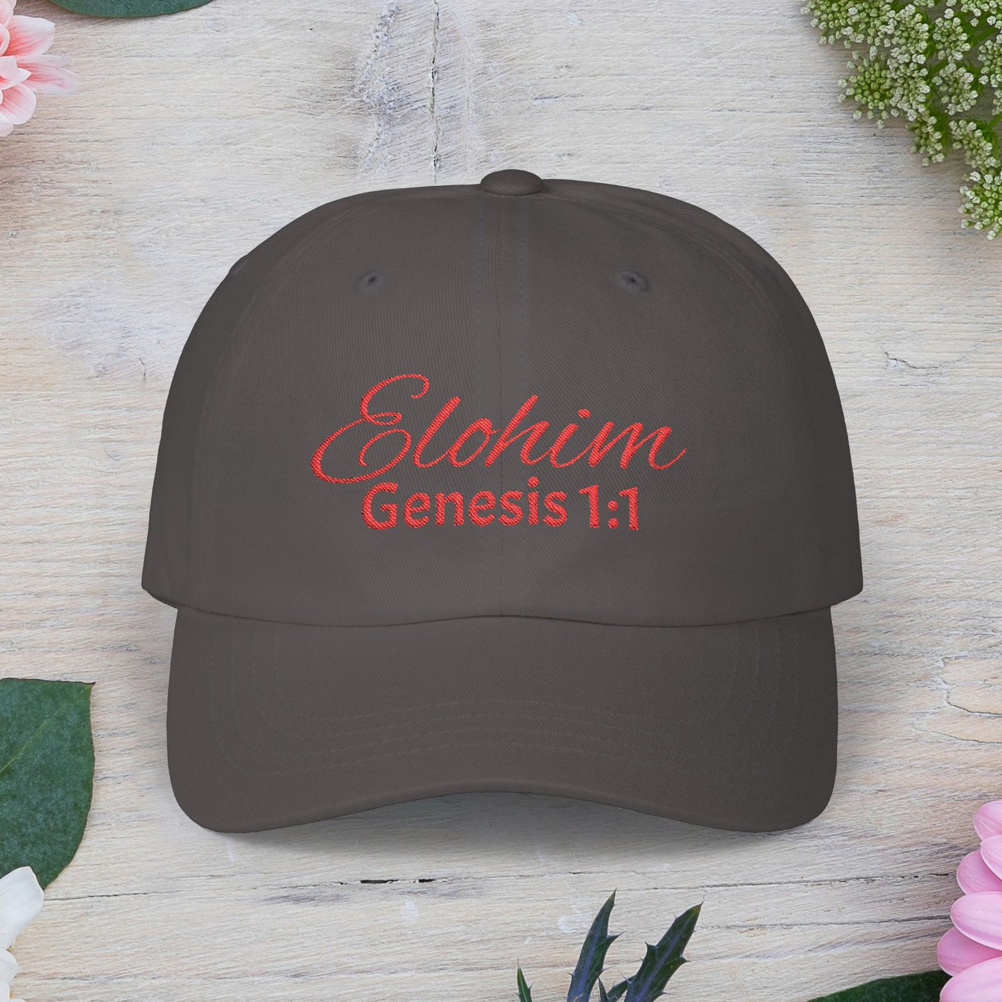 Classic Embroidery Dad Cap with 'ELOHIM, GENESIS 1:1' - Faith-Based Hat, Casual Wear, Gift for Dad, Christian Accessory, Summer Fashion