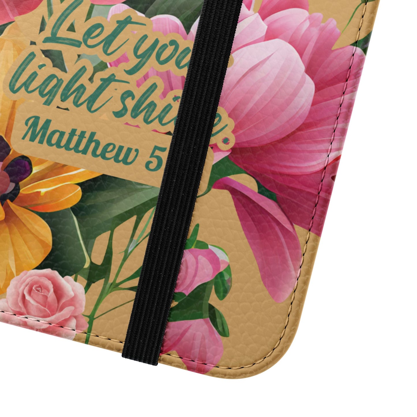 Floral Scripture Flip Case — "Let Your Light Shine" Wallet Phone Cover (Matthew 5:16)
